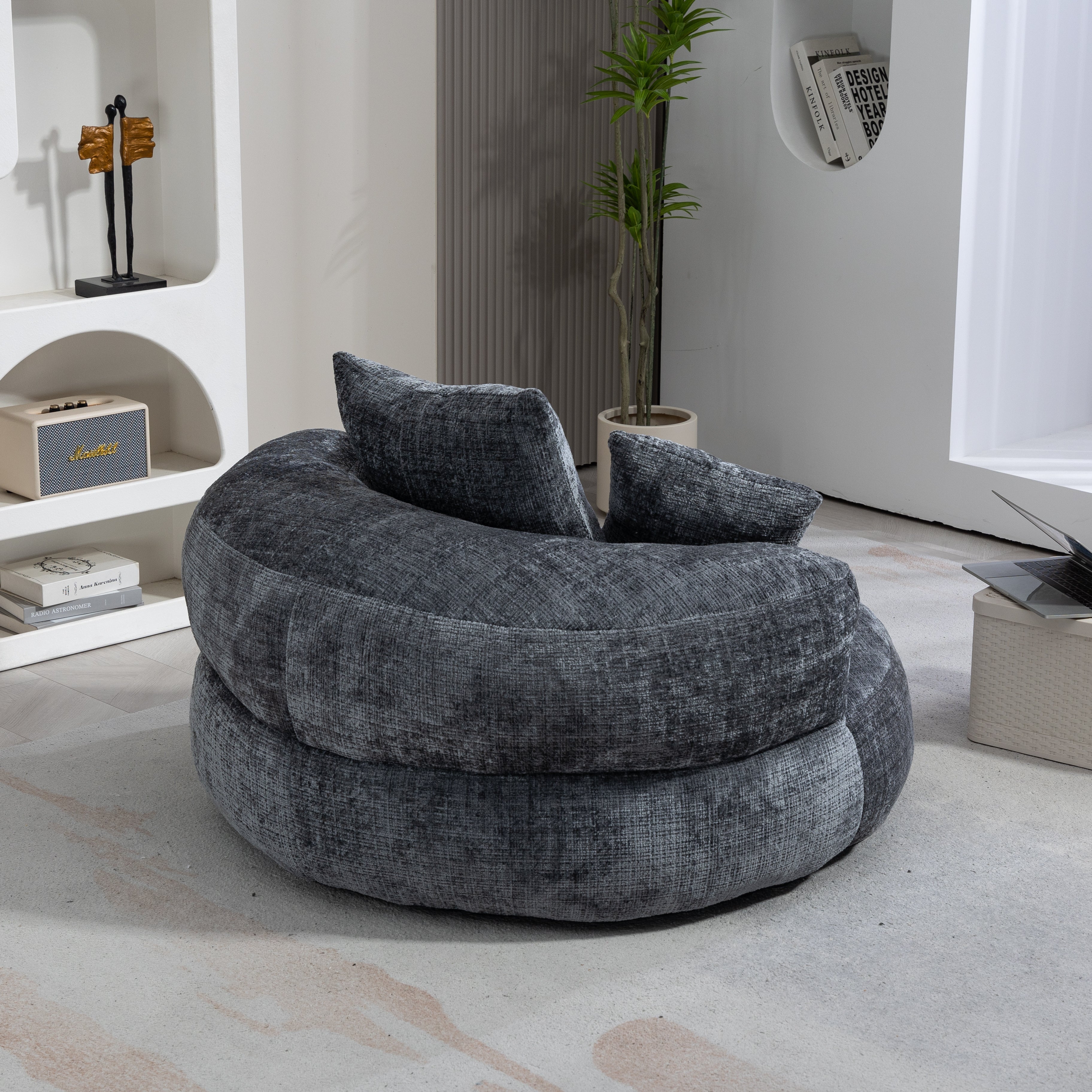 Logidon Lazy Sofa Chenille Grijs Zitzak met hoge rugleuning Lounge