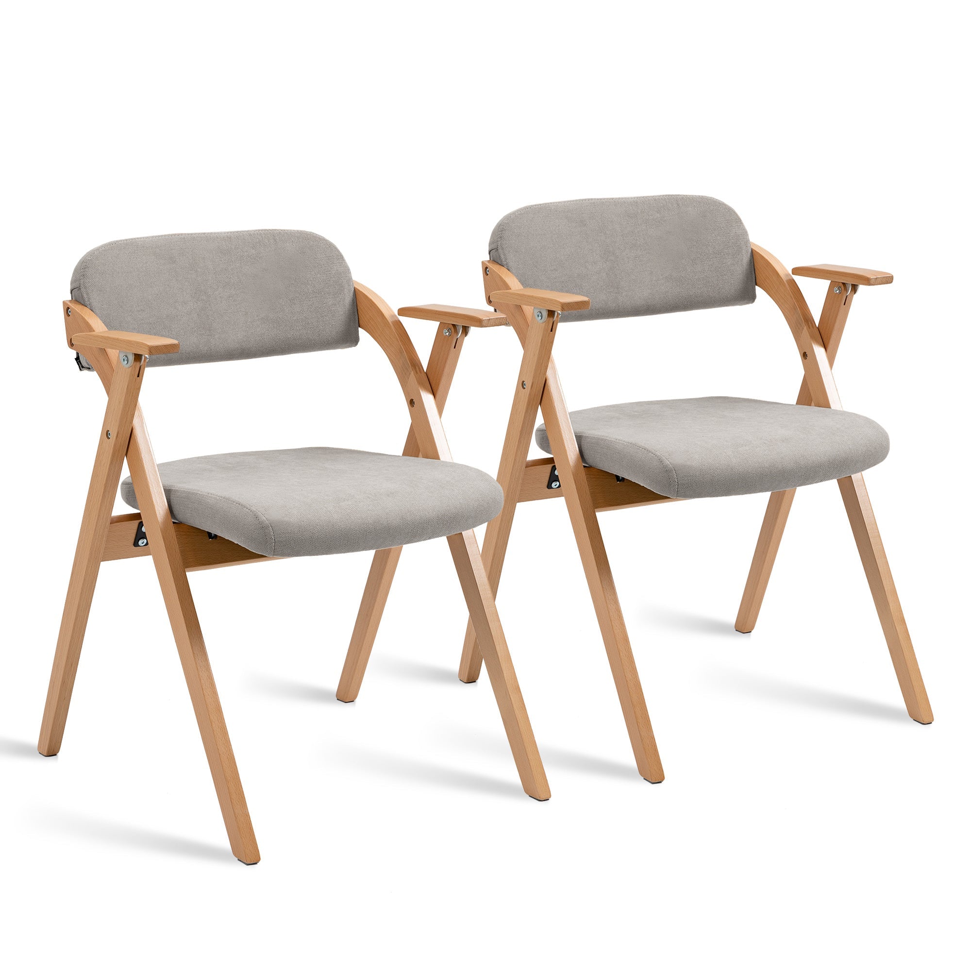 Logidon Klapstoelen Met Armleuningen Hout Grijs Set 2 Gestoffeerd
