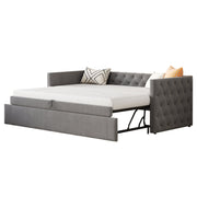 Logidon gestoffeerd bed uitschuifbare slaapbank 90x200 grijs met lattenbodem