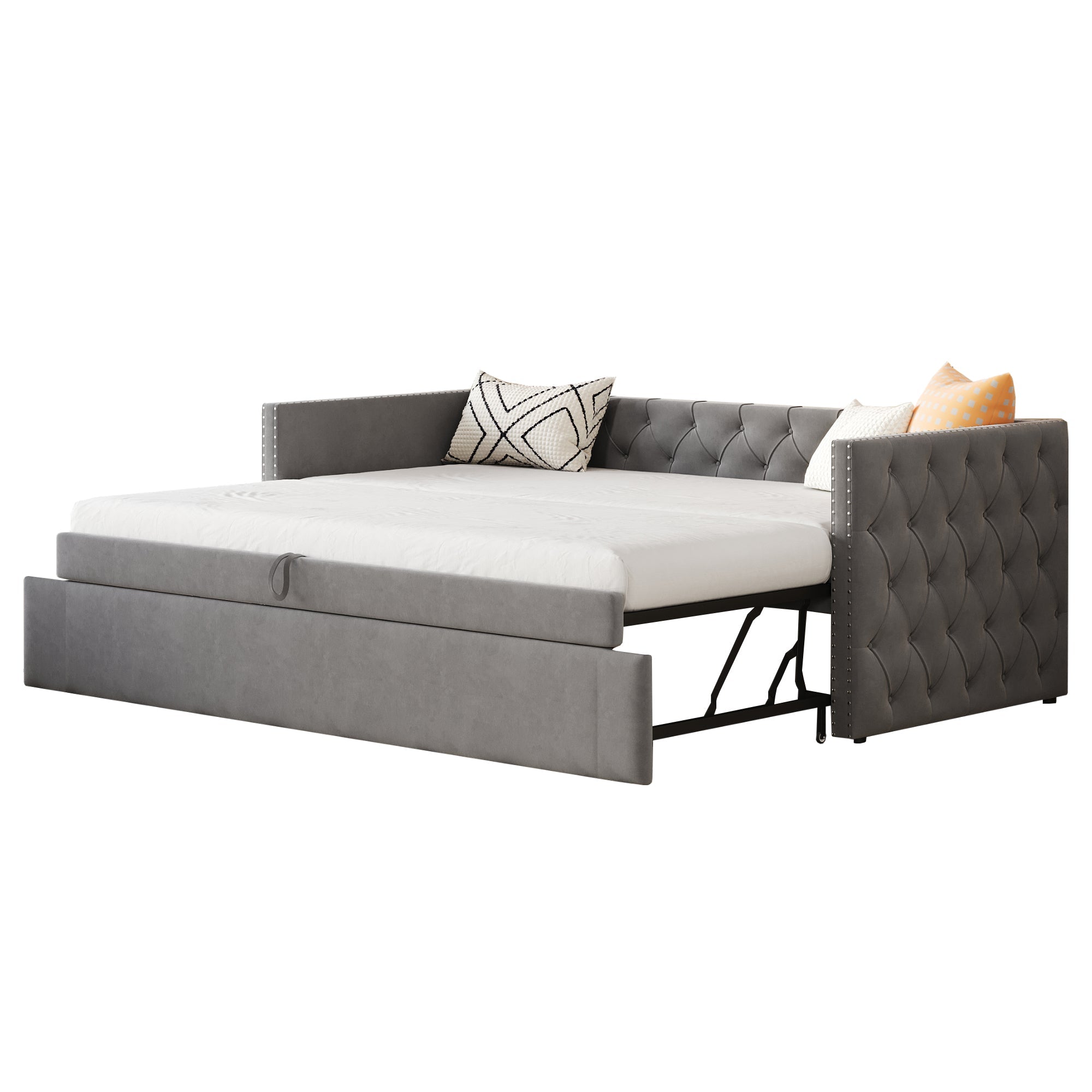 Logidon gestoffeerd bed uitschuifbare slaapbank 90x200 grijs met lattenbodem