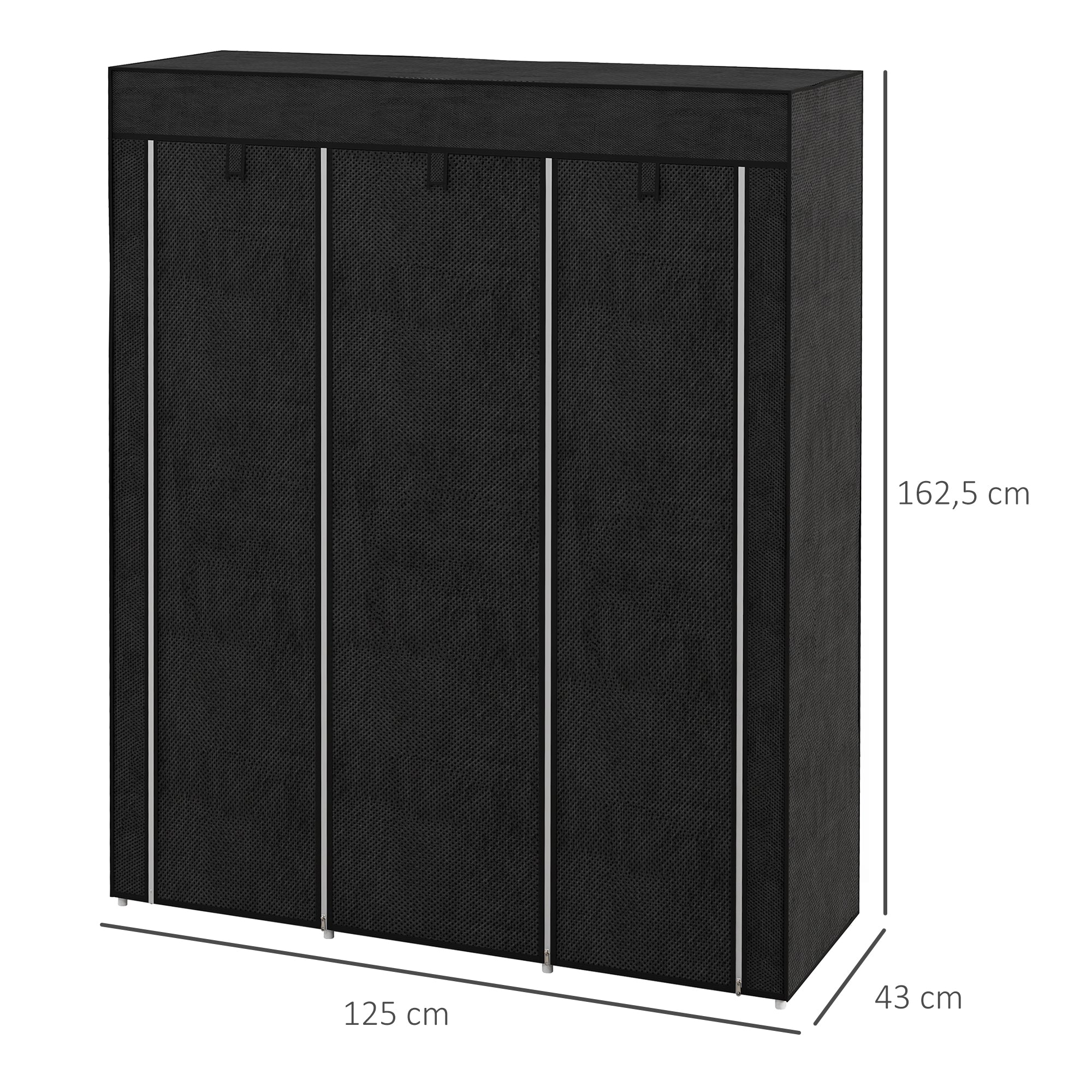 Logidon stoffen kledingkast met kledingroede 8 niveaus 125x43x162 cm zwart