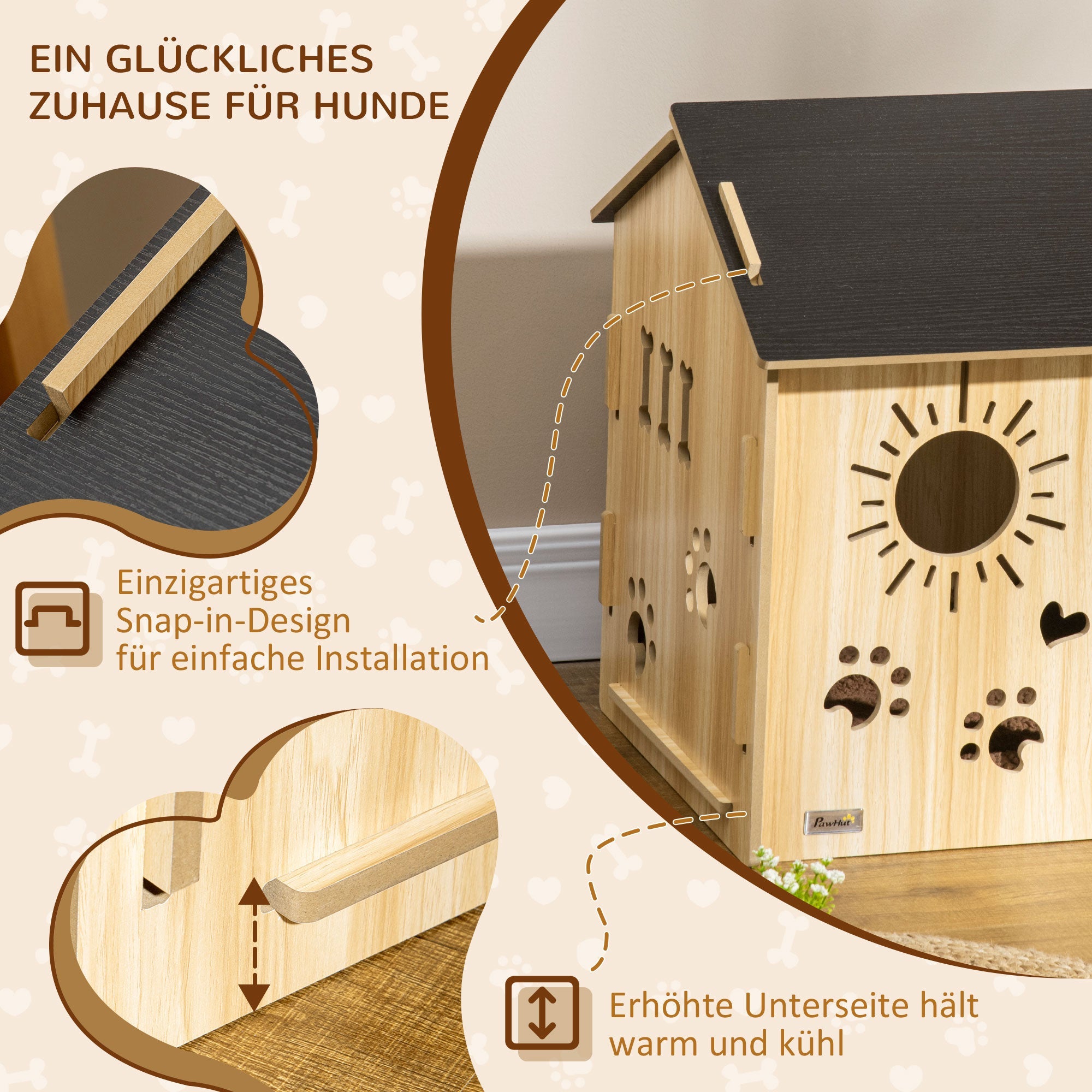 Logidon Hondenkennel MDF Eiken Zwart Dak 69x50x58,5 cm