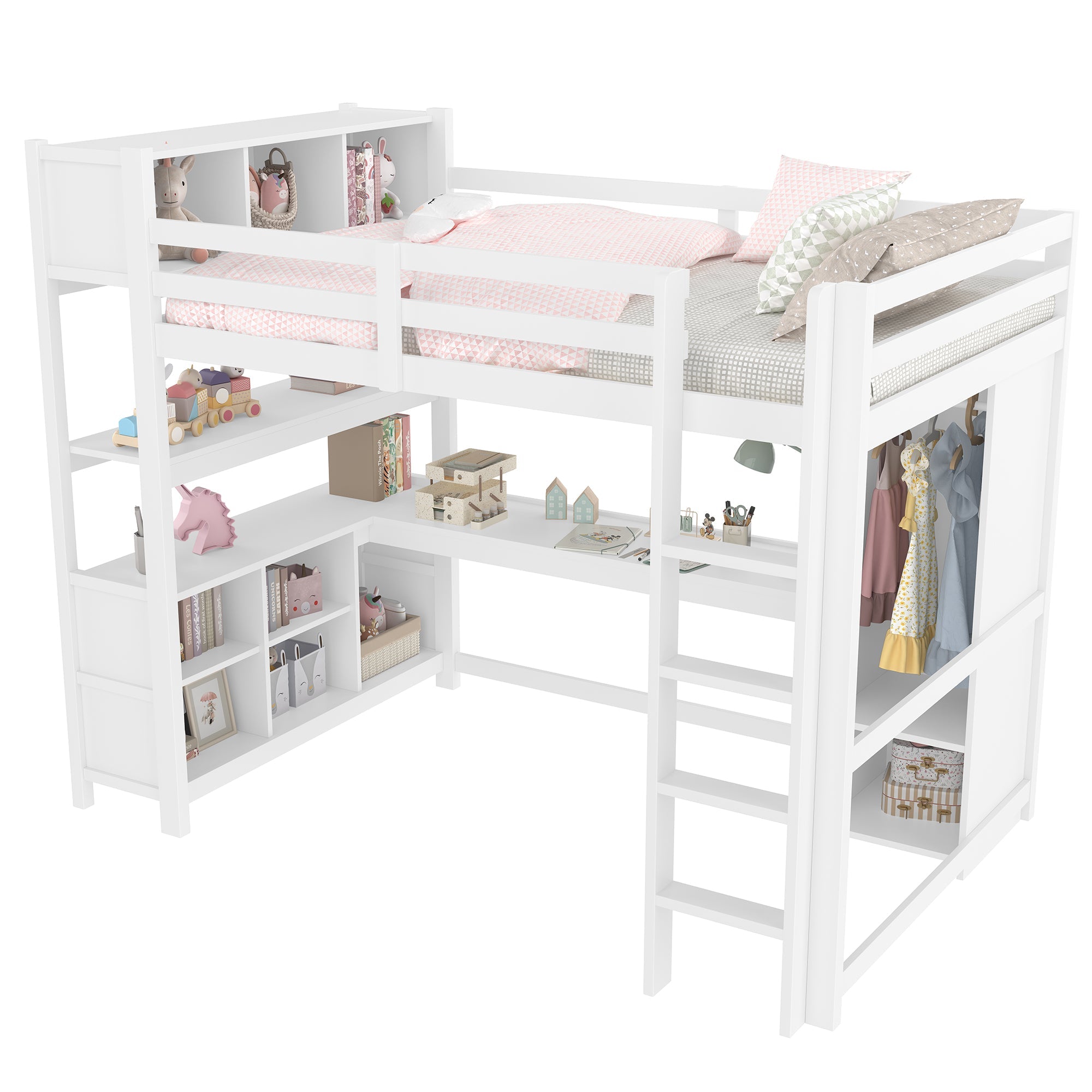Logidon hoogslaper 140x200 cm met bureau en planken wit