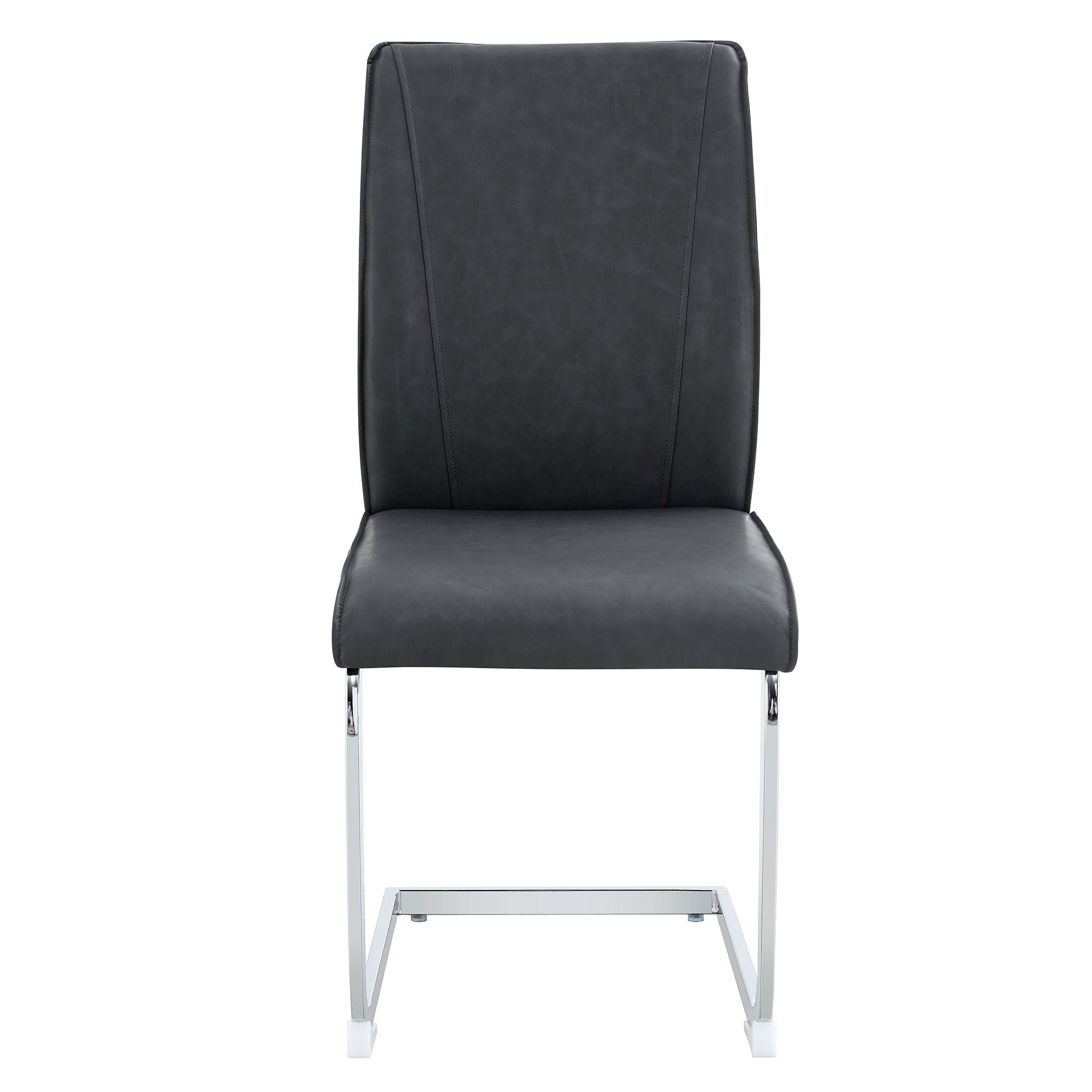 Logidon Dining Table Chair Set Gray Faux Leather With Horseskin Texture