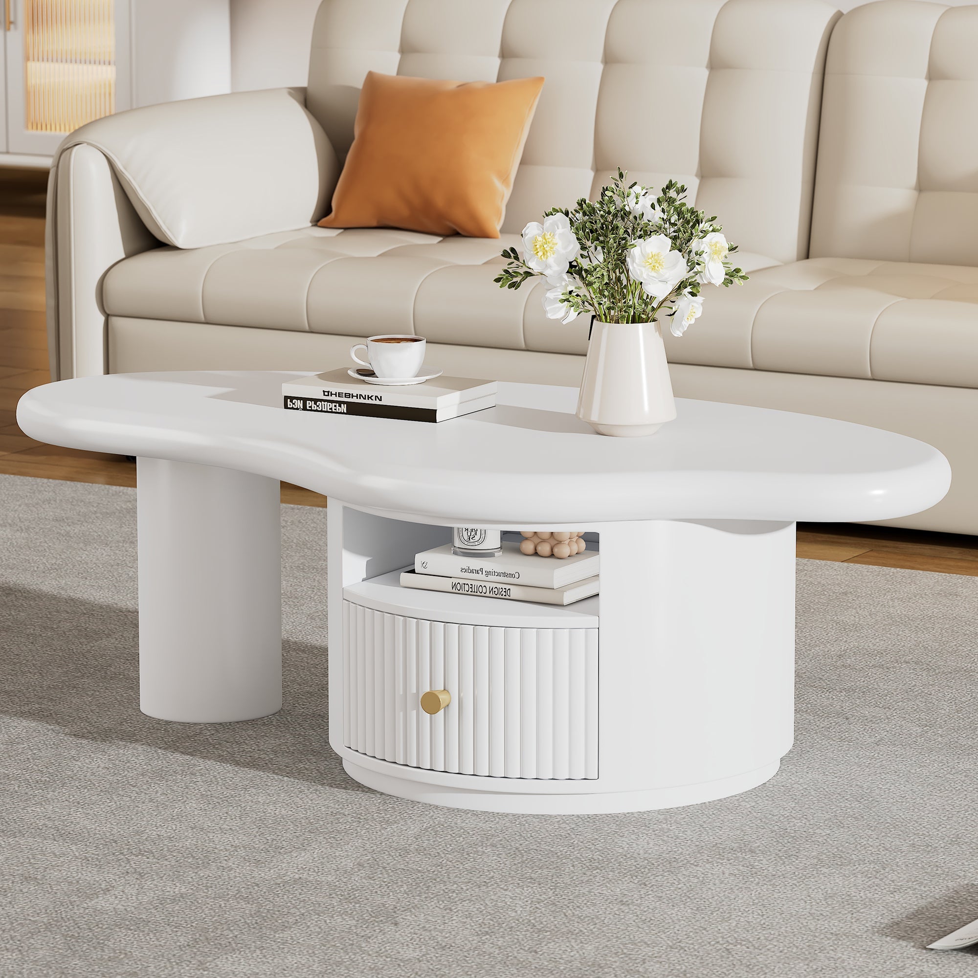 Logidon onregelmatige salontafel in wolkvorm 110x60cm wit
