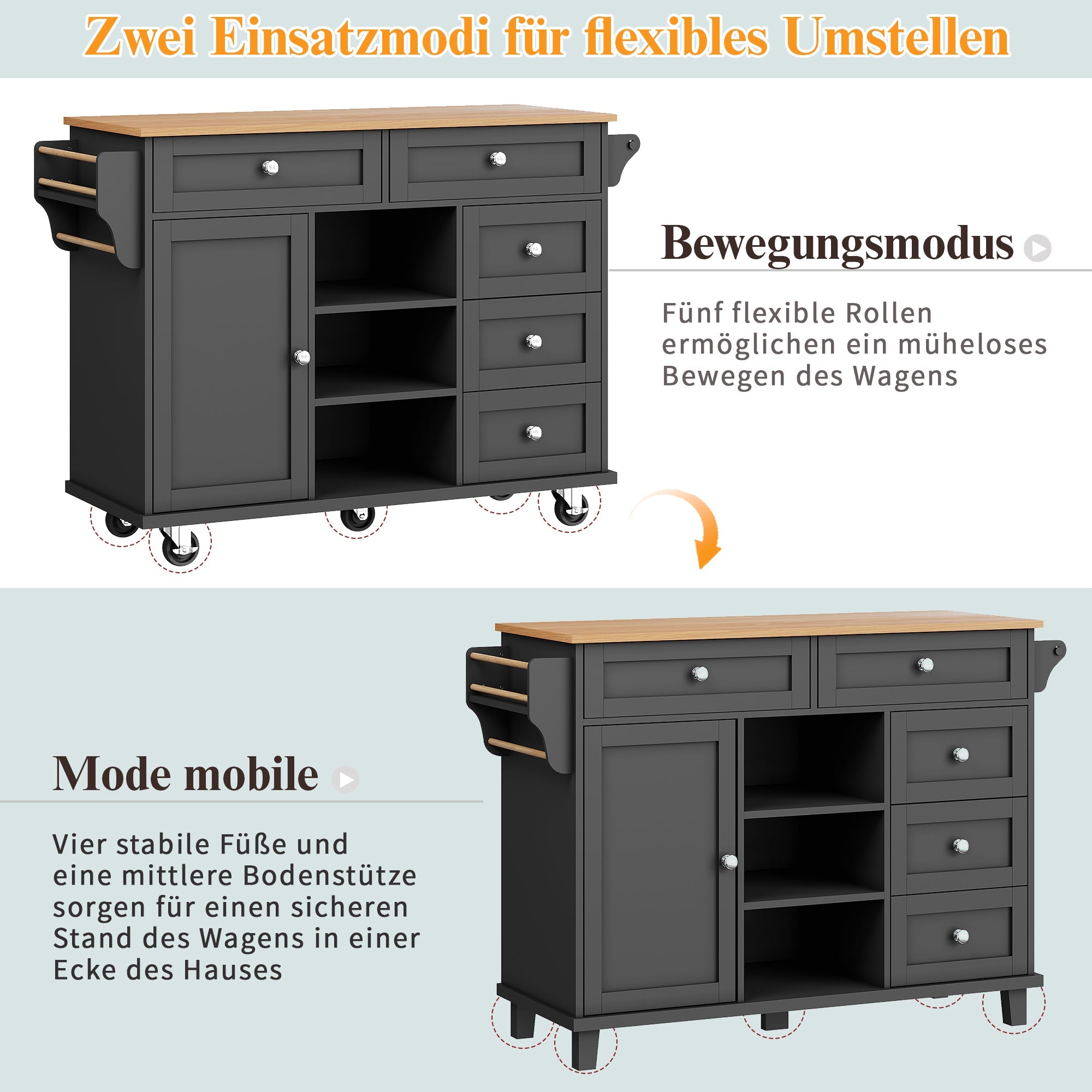 Logidon Restauratiewagen Zwart 134x46x92 cm Mobiel DualUse Design