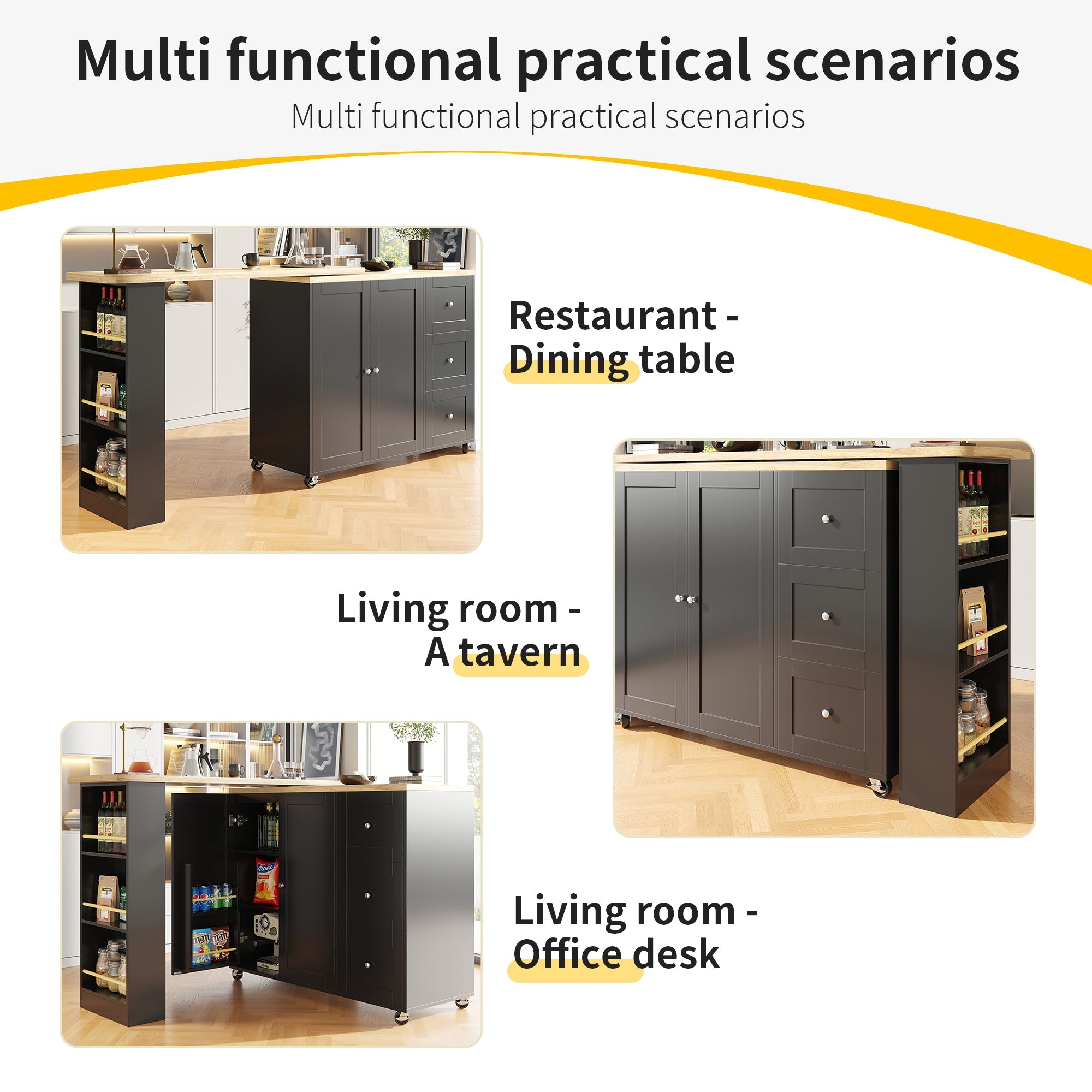 Logidon 360 graden draaibare eettafel zwart 138-209x39x104 met wielen
