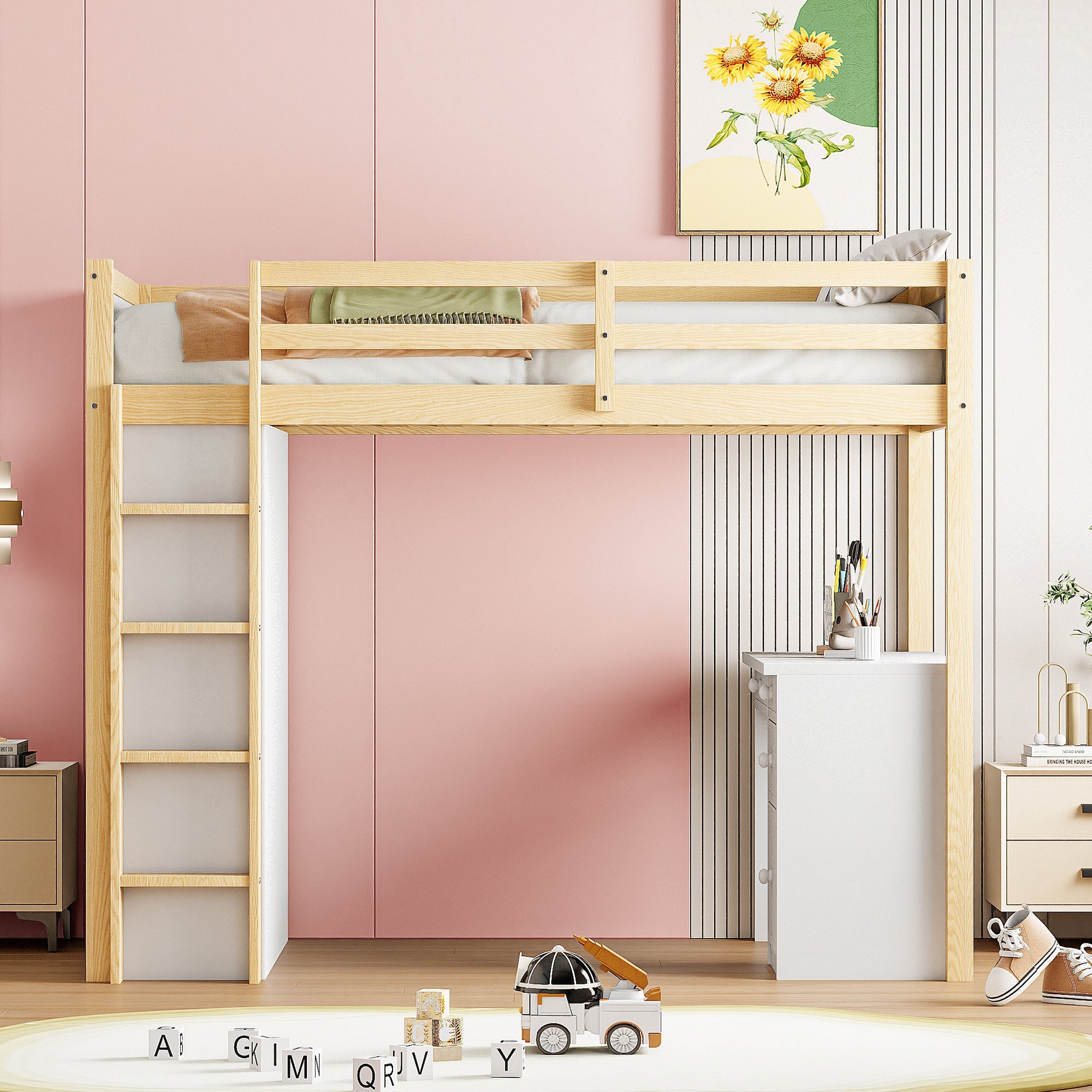Logidon hoogslaper 90x200 cm met opbergruimte en computertafel wit