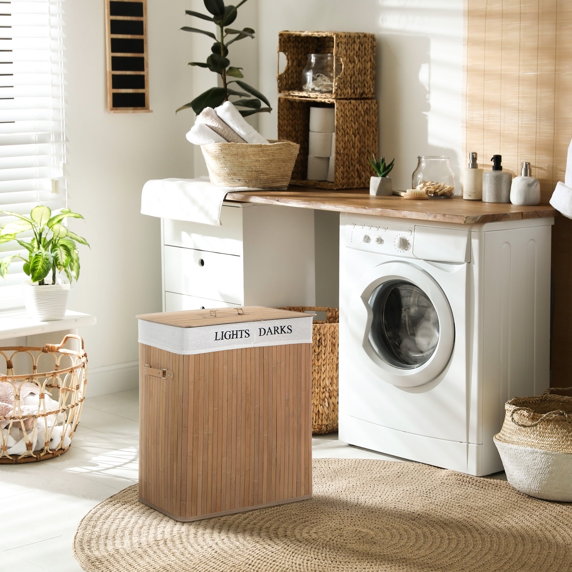 Logidon wasmand 100L met deksel naturel bamboe 52x32x63 cm
