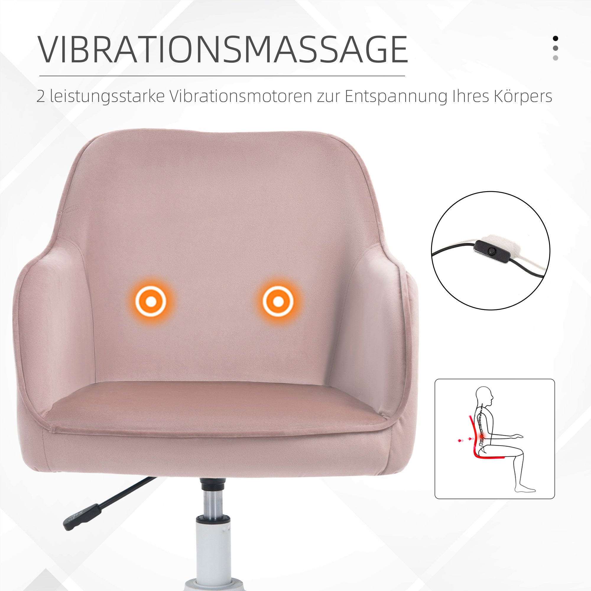 Logidon massagebureaustoel roze fluweel met trilfunctie