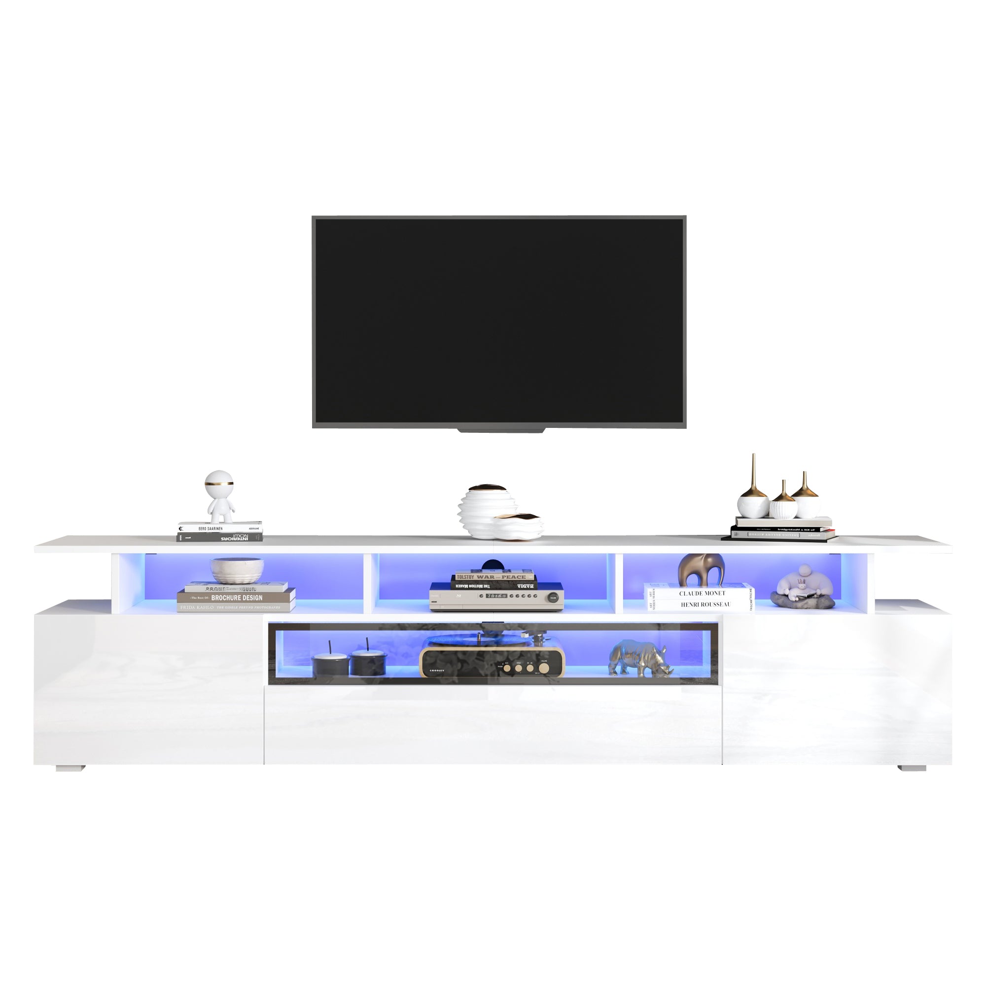 Logidon TV-meubel wit 180x38x45 cm met LED-verlichting 2 deuren 1 lade