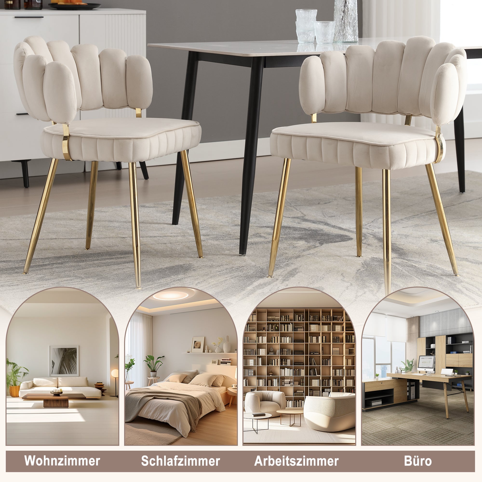 Logidon Modern Velvet Living Room Chairs Ivory Velvet Set of 2