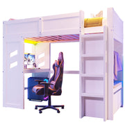 Logidon hoogslaper 90x200cm gamingbed met bureau USB Type C wit