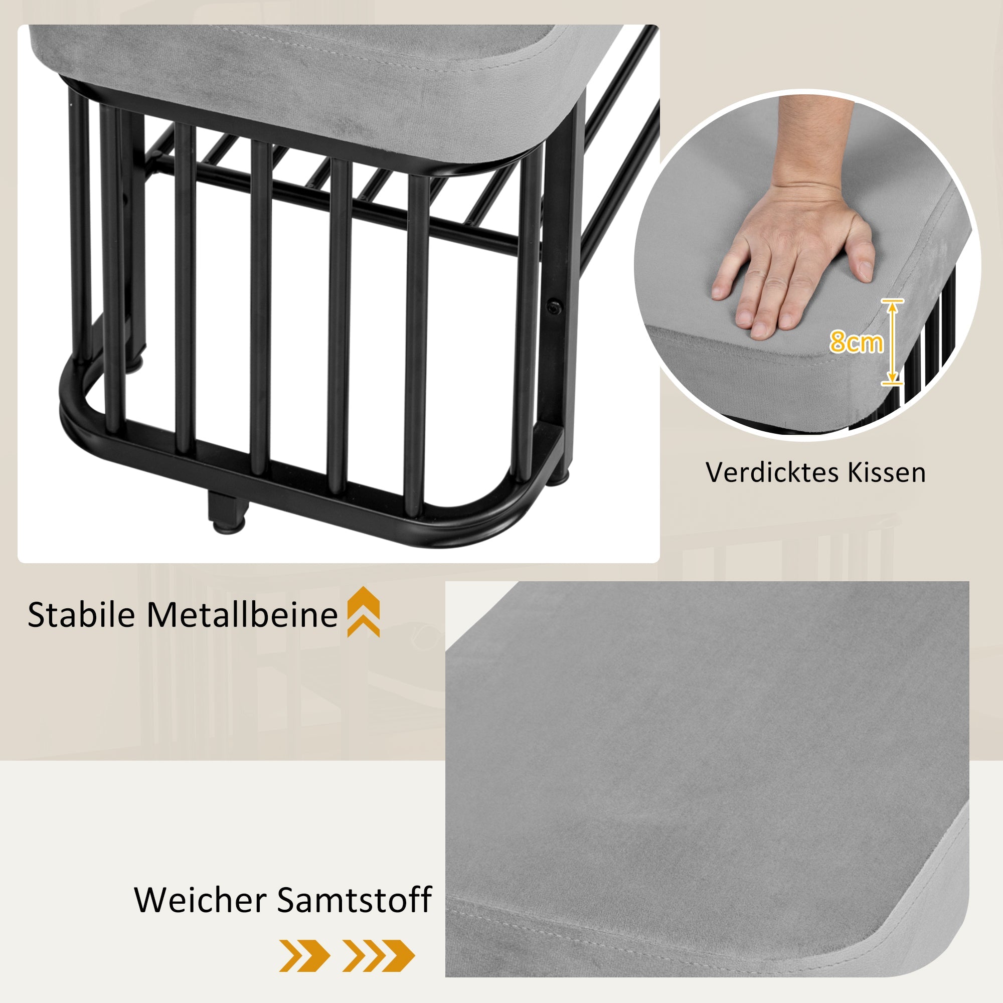 Logidon moderne schoenenbank met fluwelen zitting en grijs metalen frame