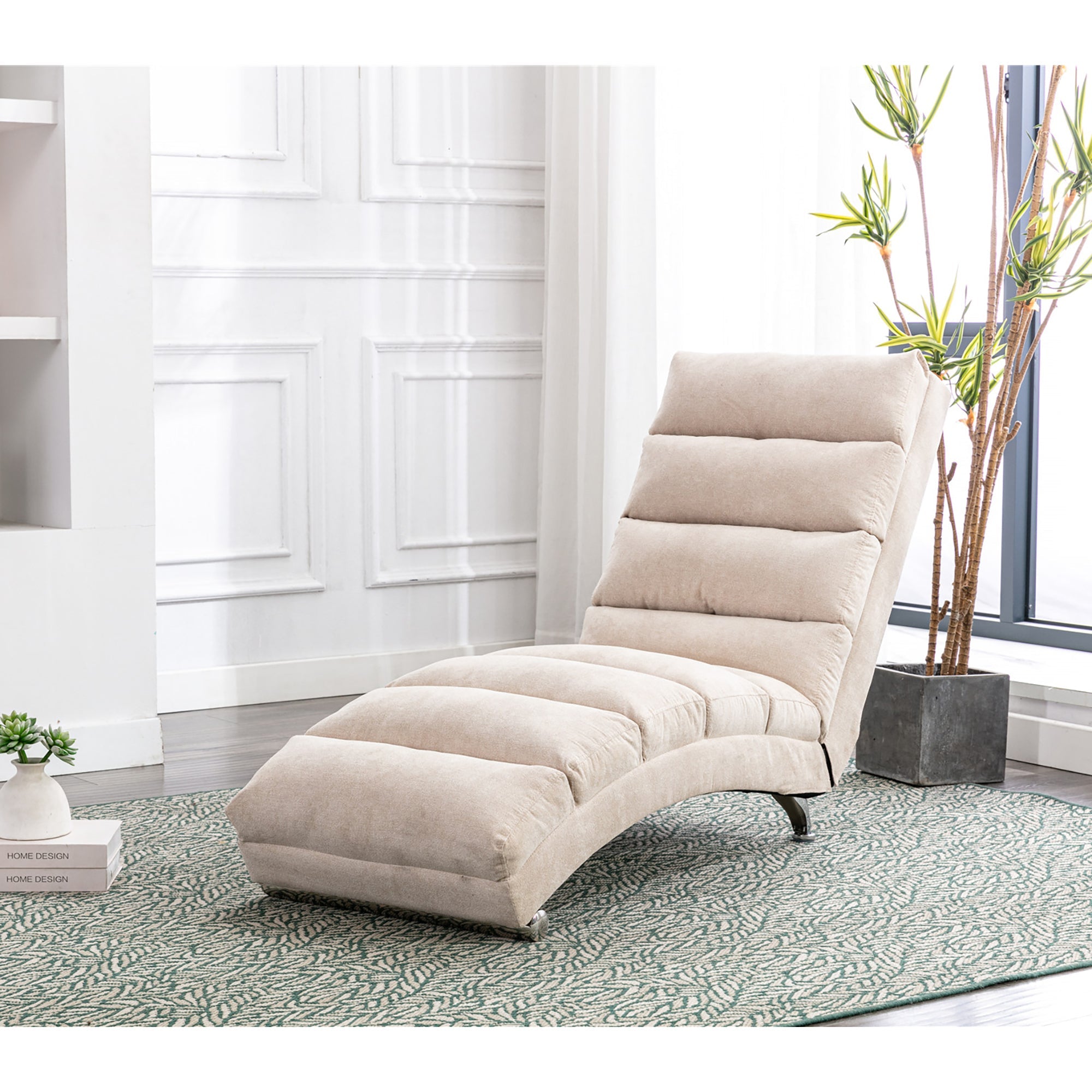 Logidon Linnen Massage Chaise Longue Beige met Afstandsbediening