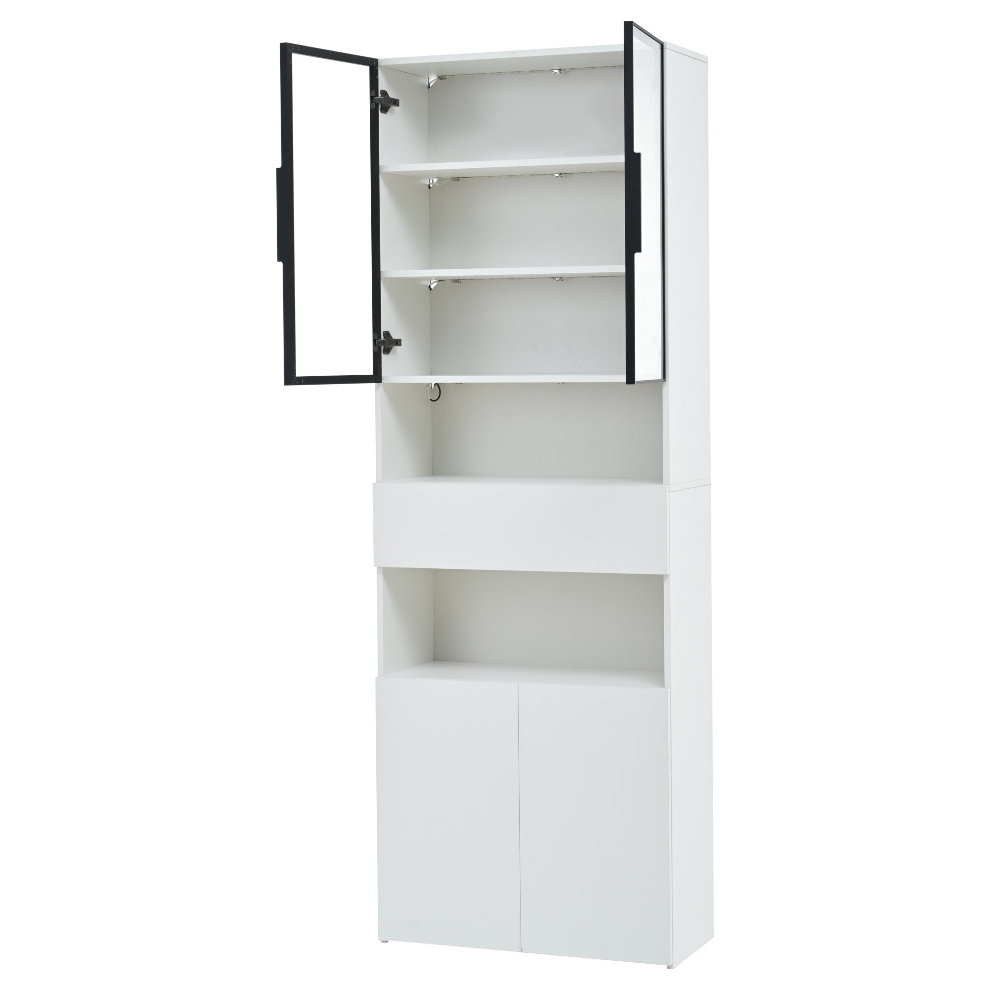 Logidon vitrinekast 70x30x200 cm witte LED glazen vitrinekast met lade