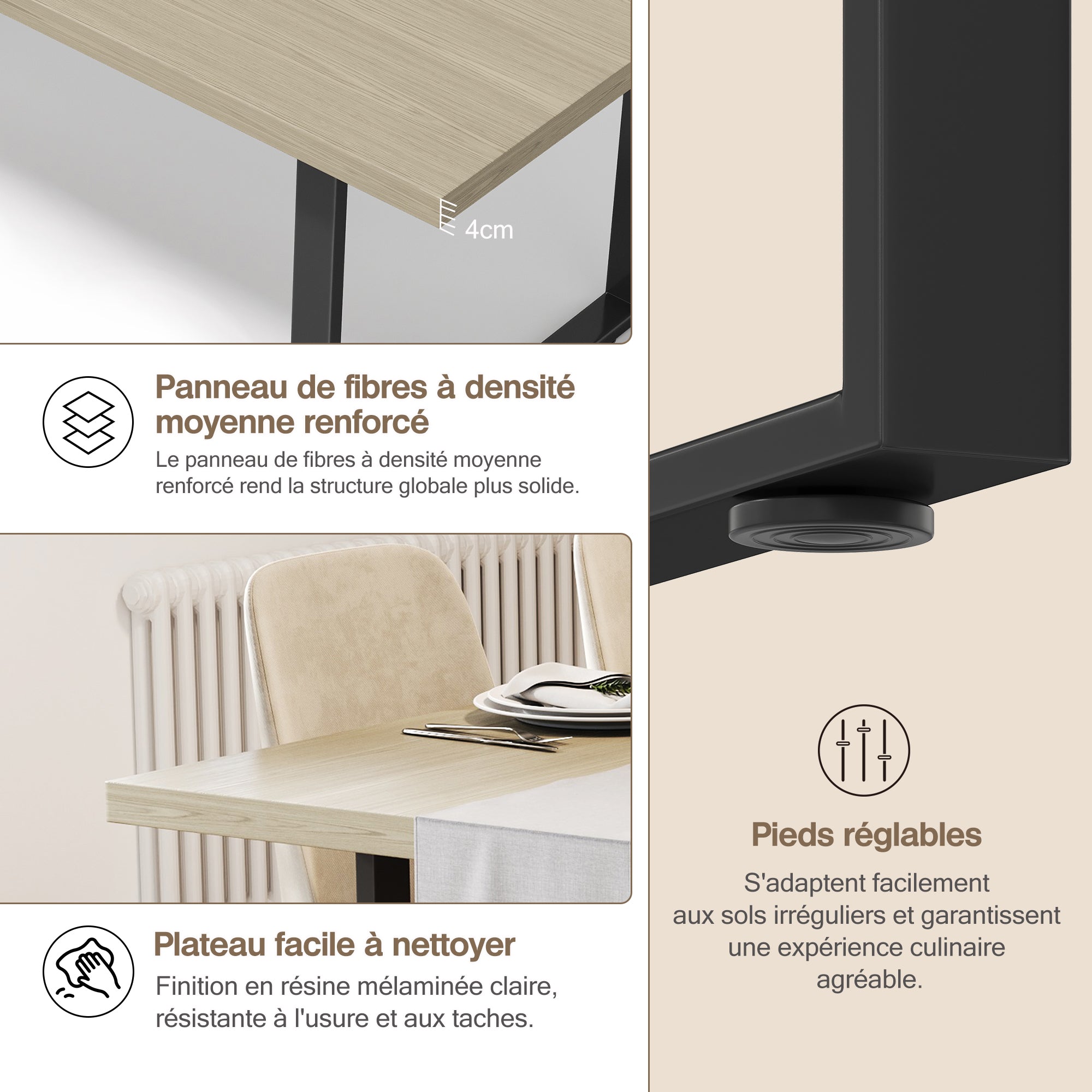 Logidon eettafel 160x80 cm industriële houtlook, metalen frame