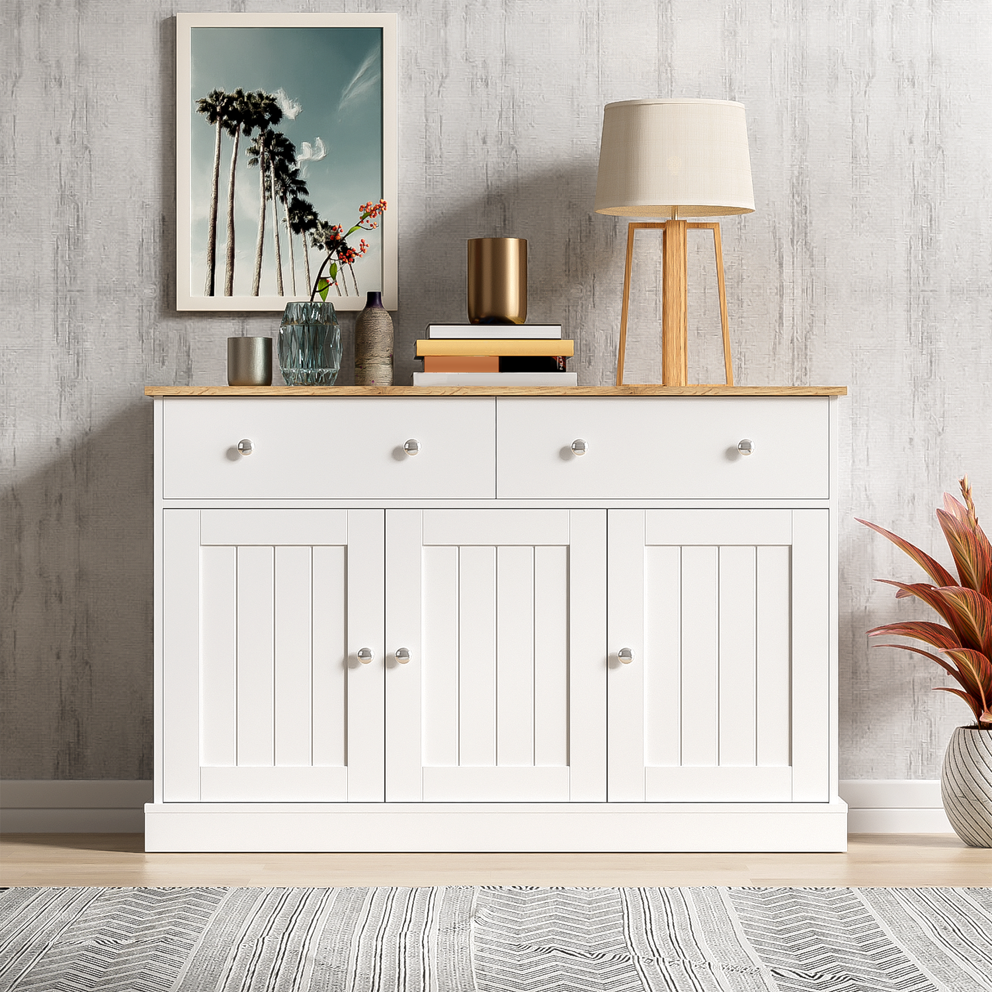 Logidon dressoir wit houtlook 120 cm 3 deuren 2 lades