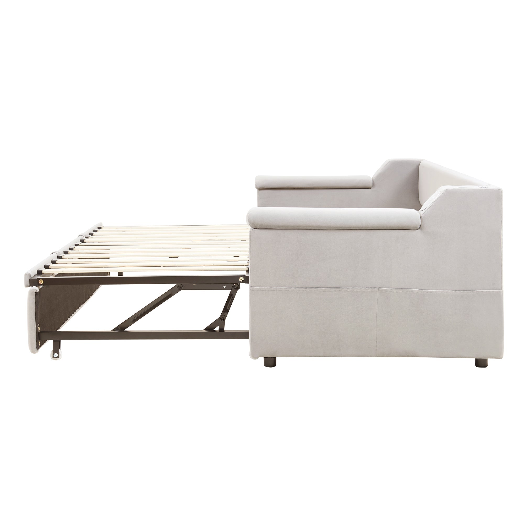 Logidon slaapbank gestoffeerd bed 90/180x190 beige fluweel Bluetooth
