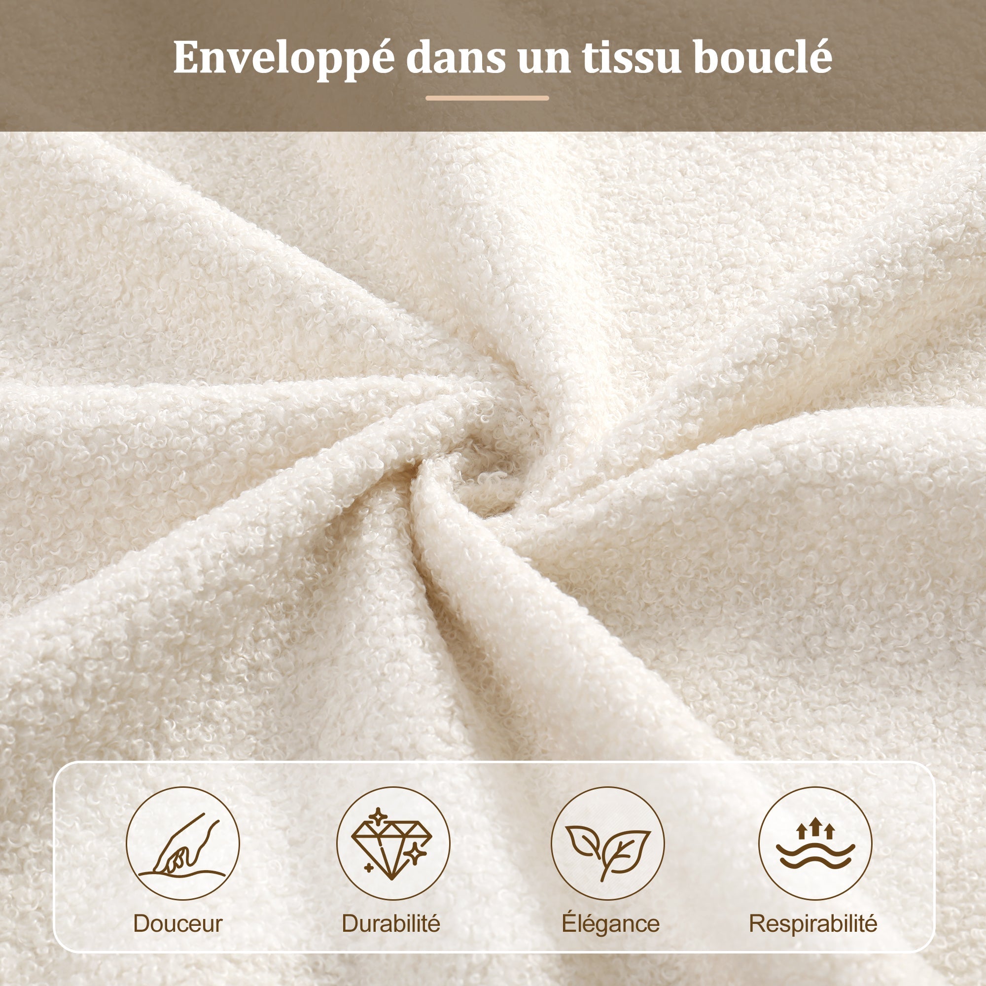 Logidon gestoffeerd bed tweepersoonsbed 160x200 beige bouclé met opbergruimte
