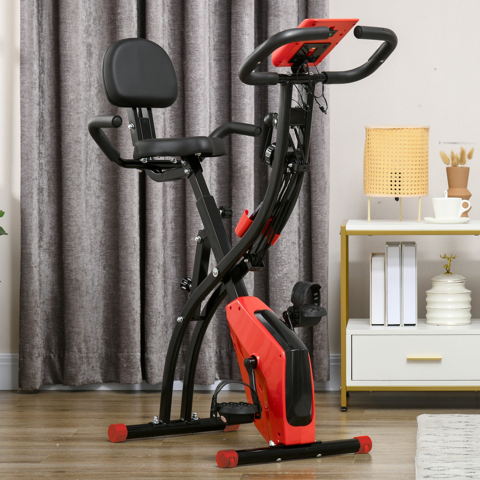 Logidon 2-in-1 hometrainer rood LCD-display Magnetische weerstand met 8 niveaus