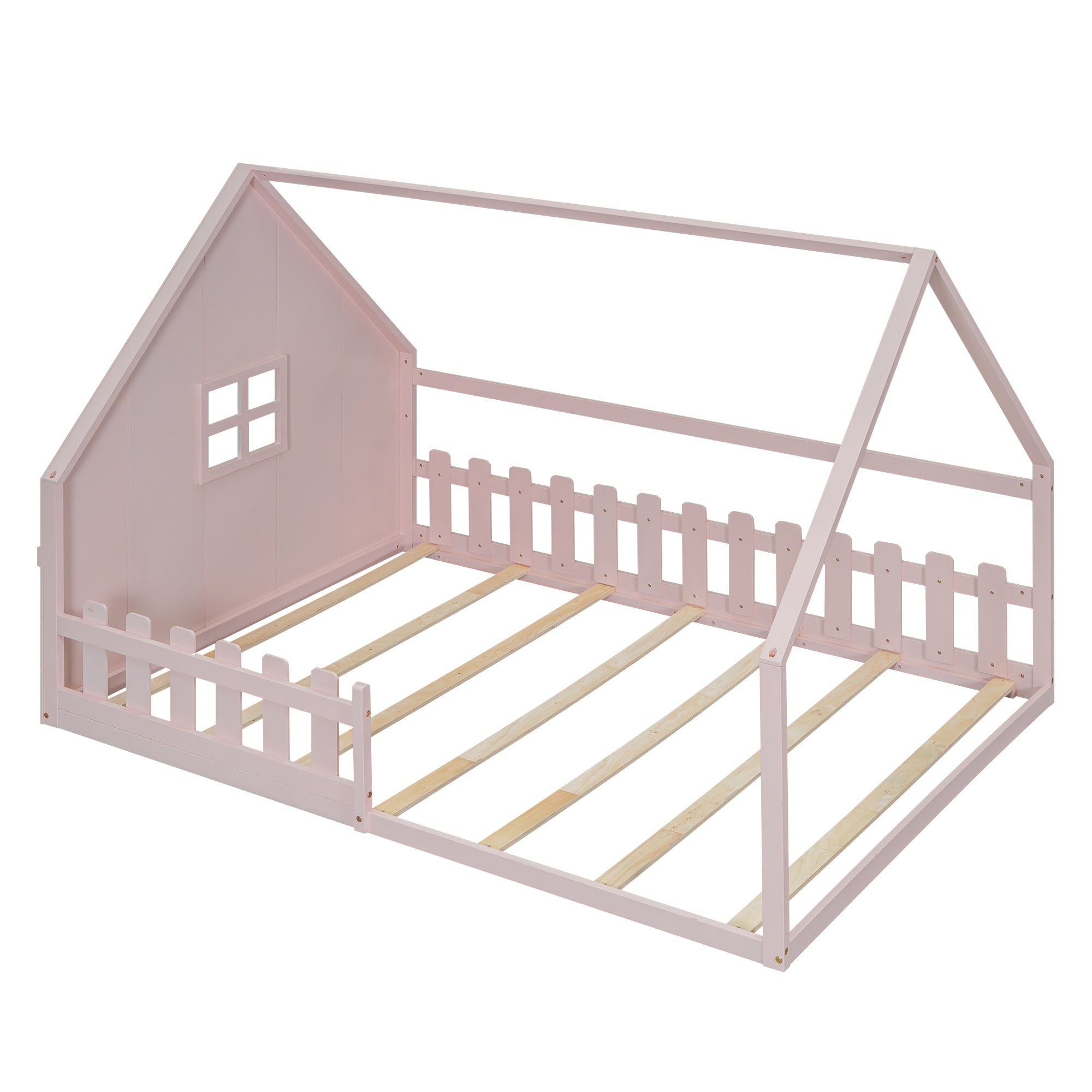 Logidon vlakbed 140x200 cm roze kinderbed met railing