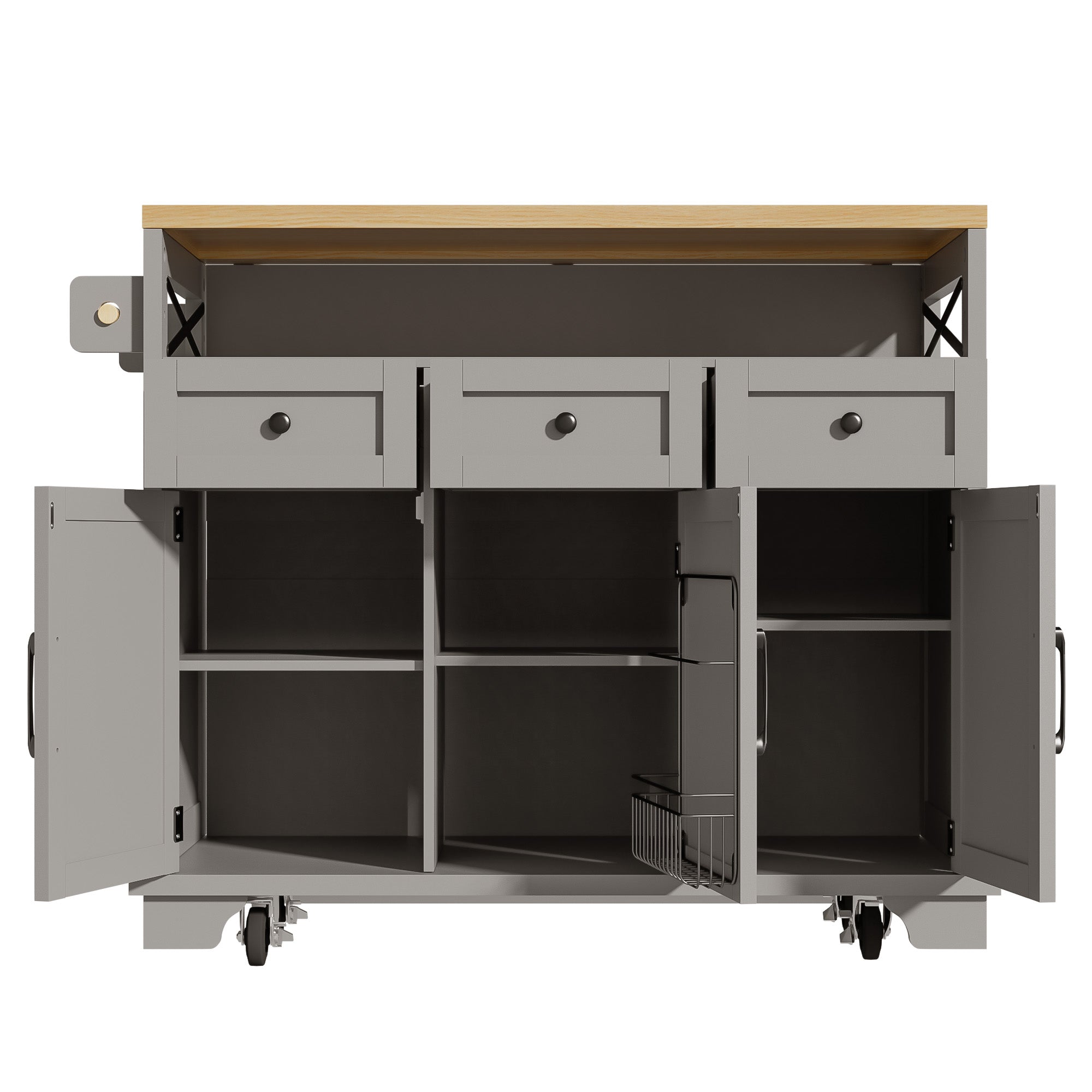 Logidon keukeneiland grijs met veel opbergruimte 118 x 43-80 x 98 cm