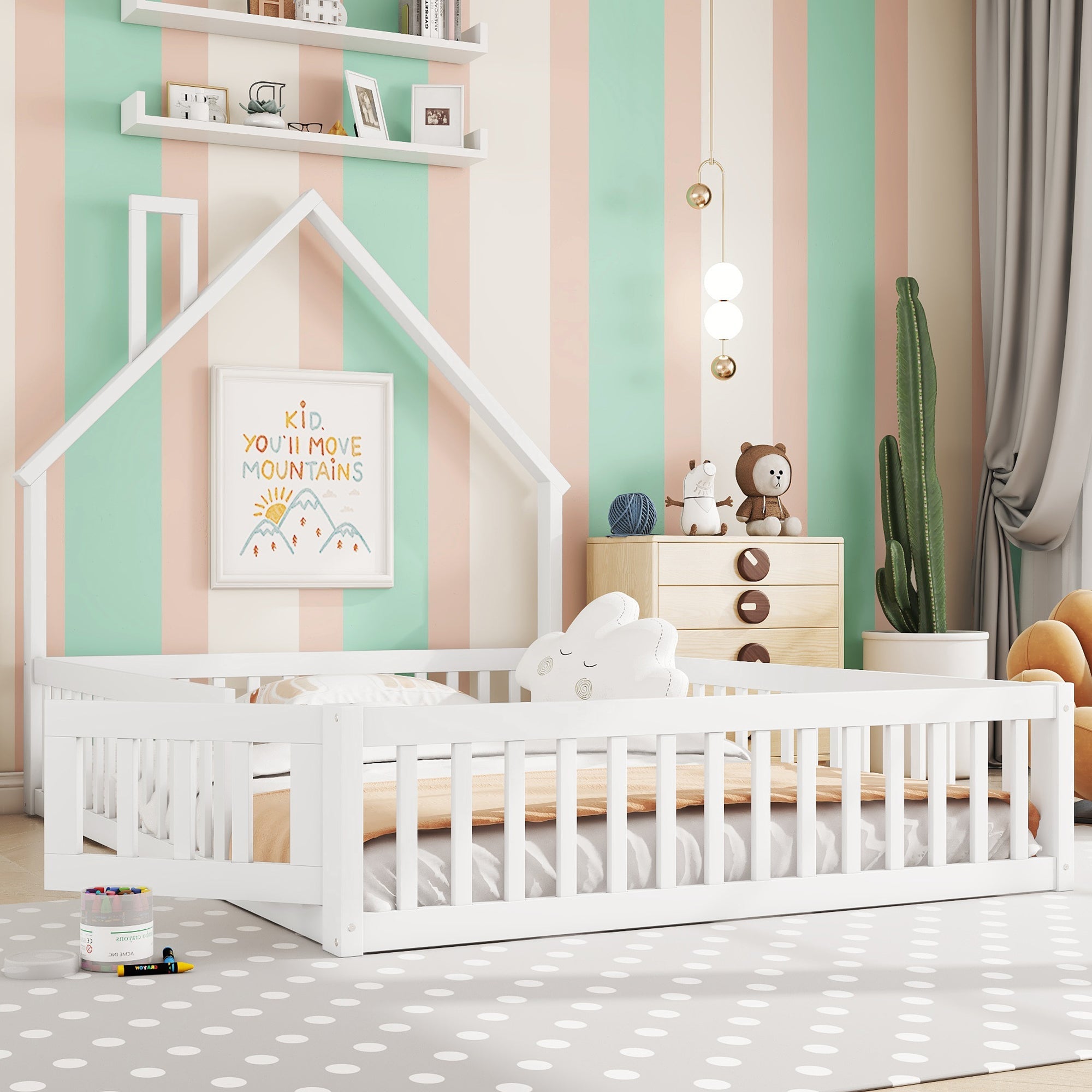 Logidon kinderbed 140x200 schouwvorm wit grenenhout met lattenbodem