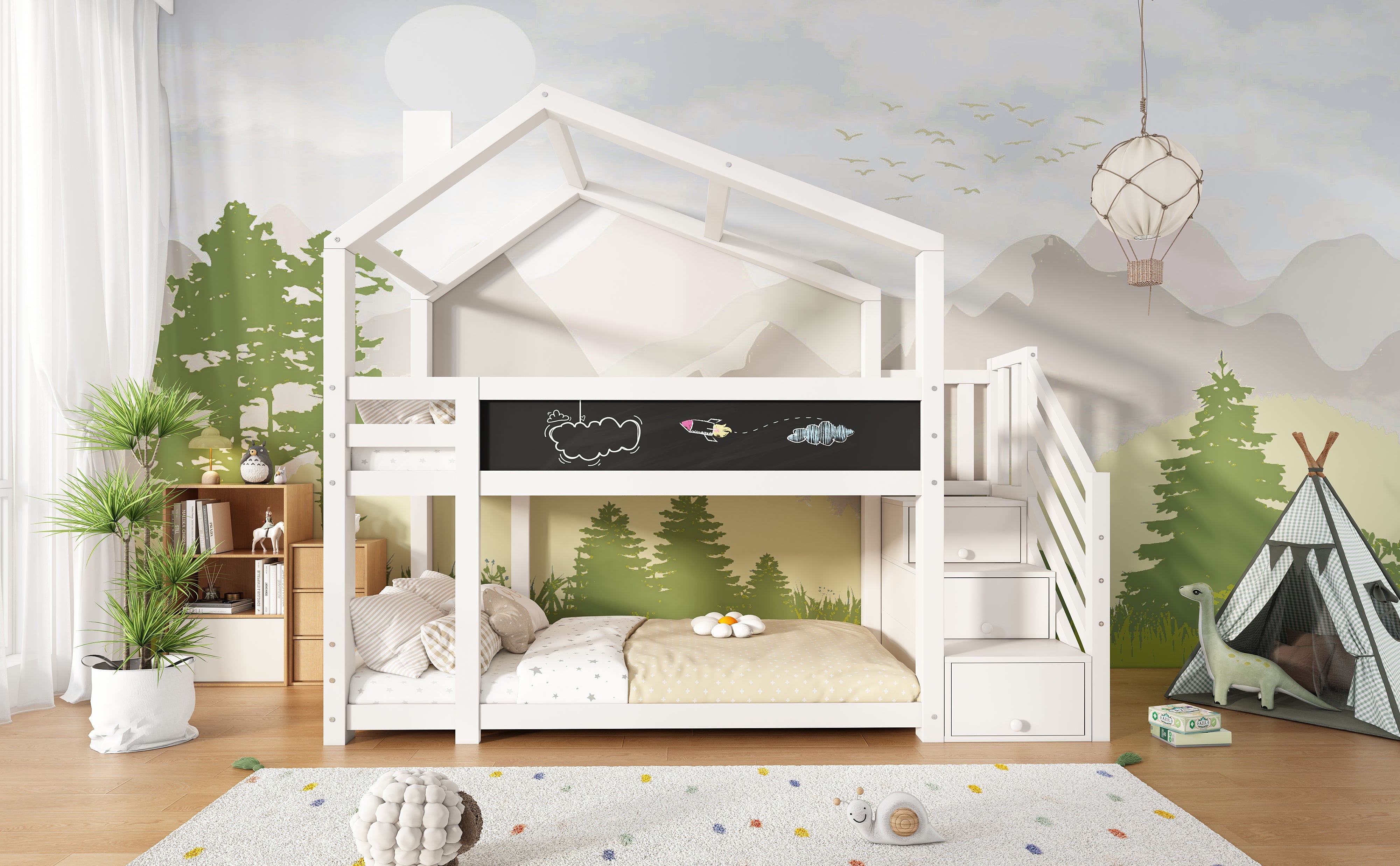 Logidon stapelbed boomhut 90x200 wit met schouw en opbergruimte
