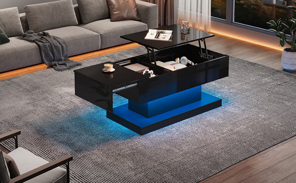 Logidon hoogglans liftsalontafel zwart 100x50x45 cm LED-verlichting