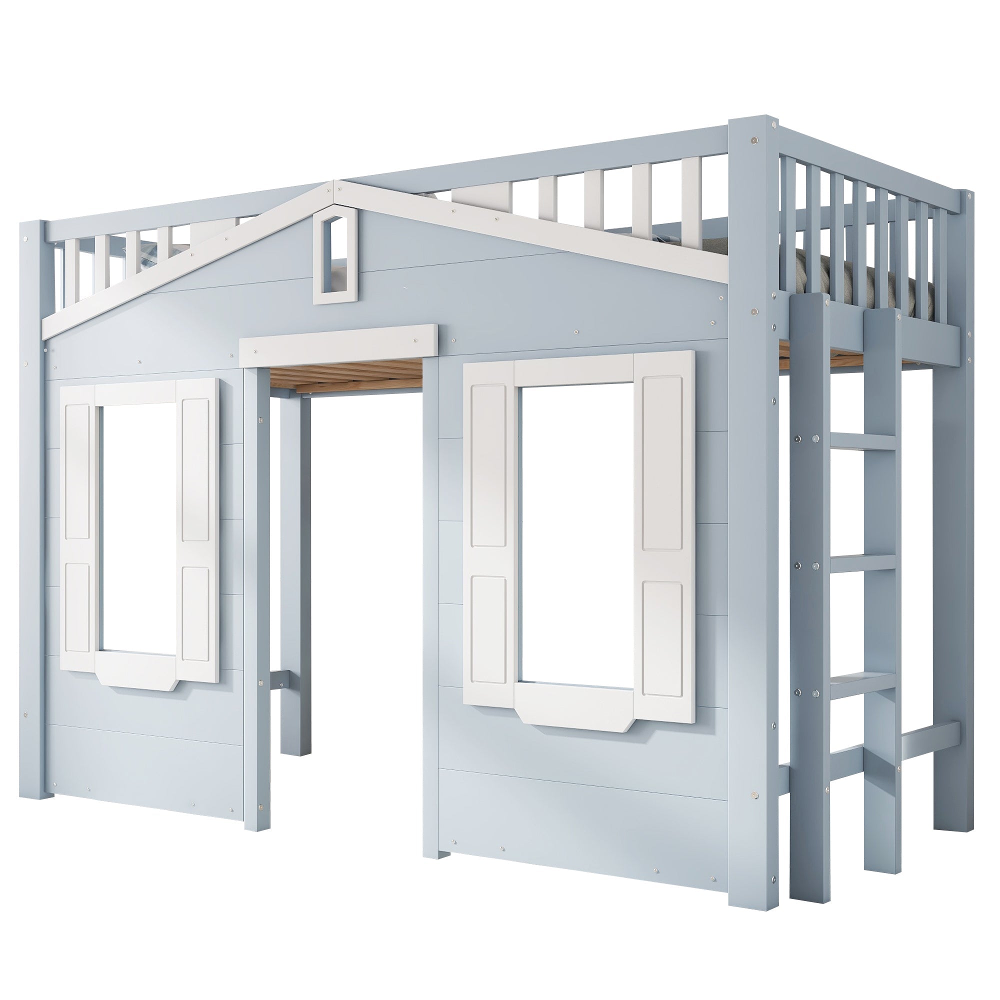 Logidon hoogslaper blauw 90x200 kinderbed met ruimte onder het bed