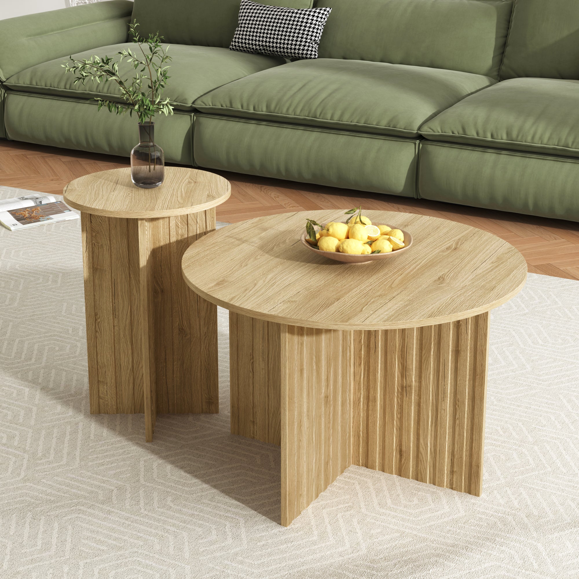 Logidon Nesttafelset 2-delig Naturel Hout Rond 76 Cm Scandinavisch