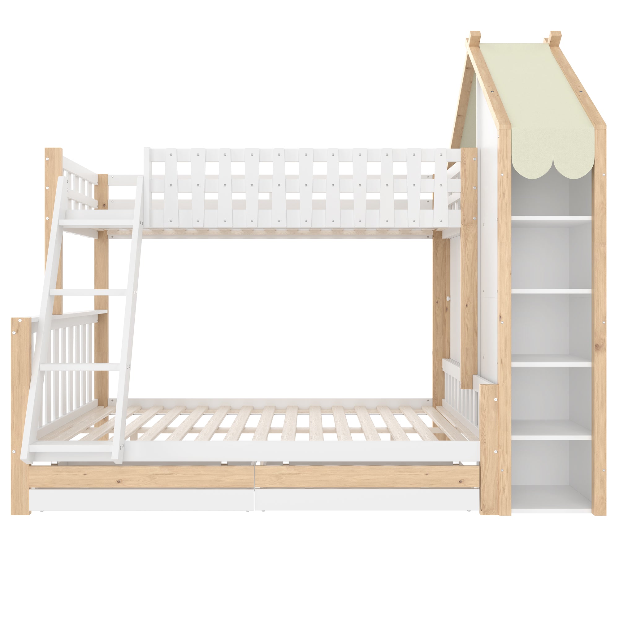 Logidon stapelbed 90x200 en 140x200 wit naturel met 2 lades