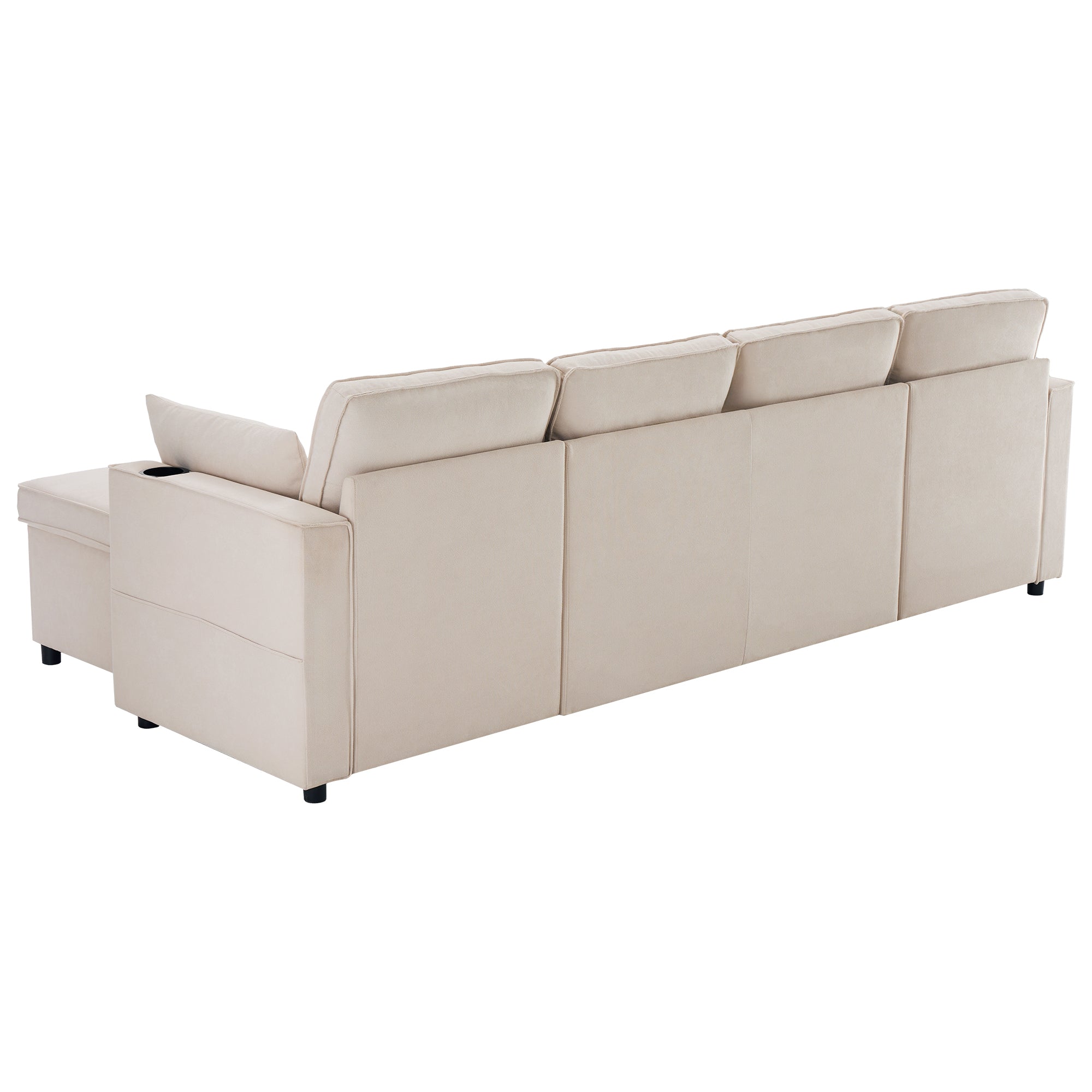 Logidon U-vormige slaapbank, beige stof, grote 4-zits bekerhouder