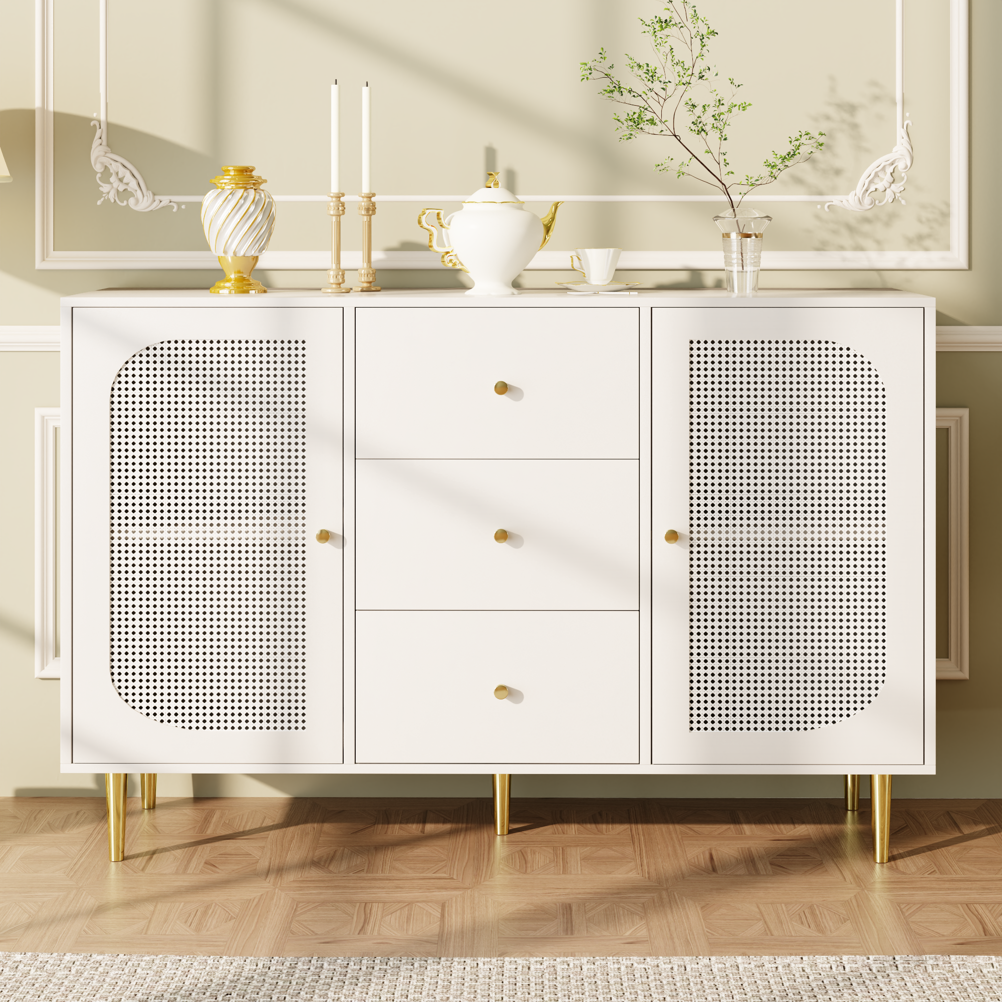Logidon dressoir met rotan deuren wit 120 x 40 x 90 cm