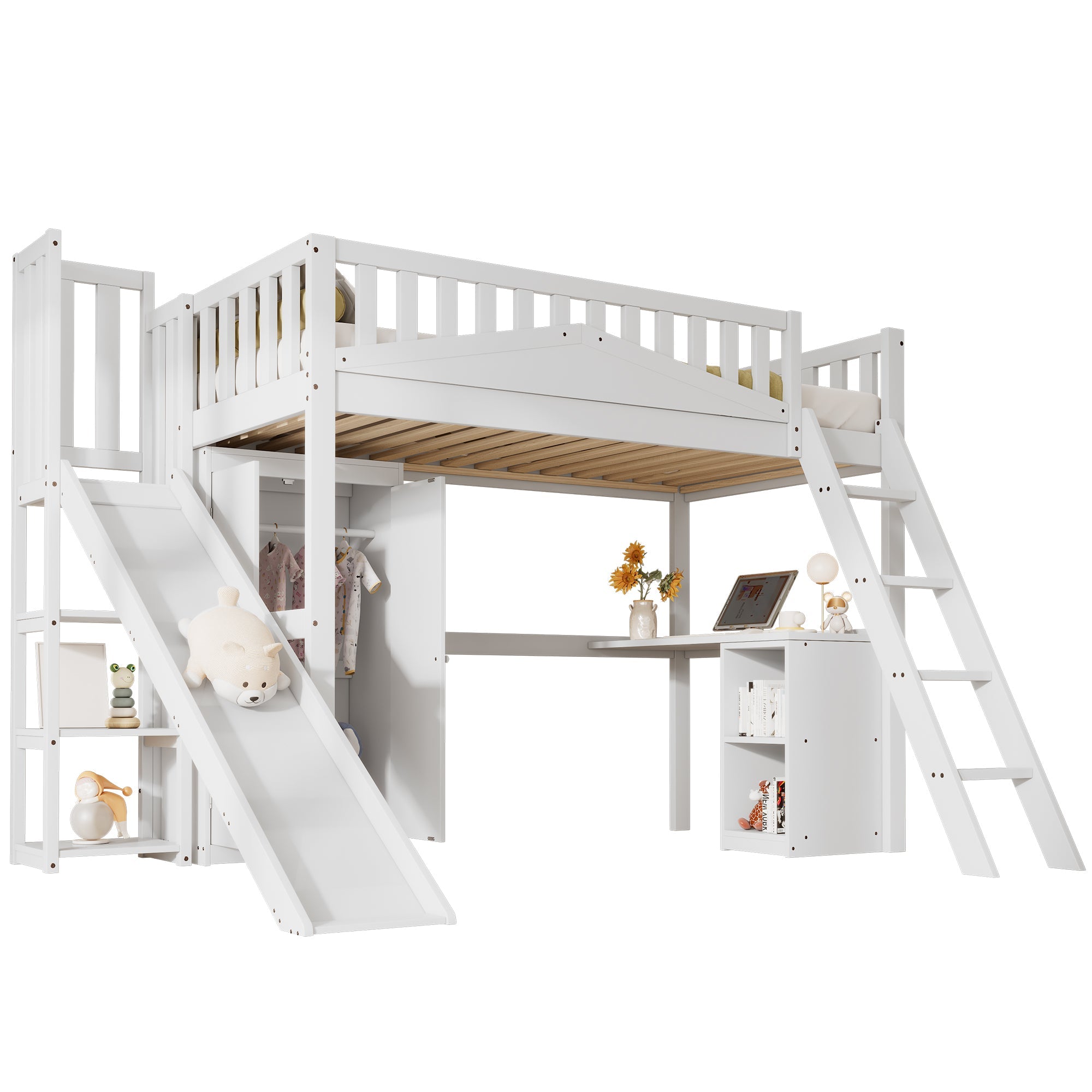 Logidon stapelbed kinderbed met tafel en kledingkast 90x200 wit