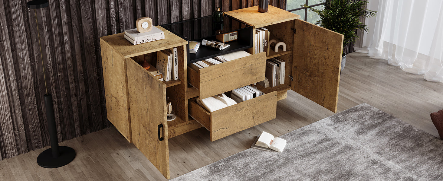 Logidon oak look chest of drawers sideboard 2 drawers 2 cupboards H70