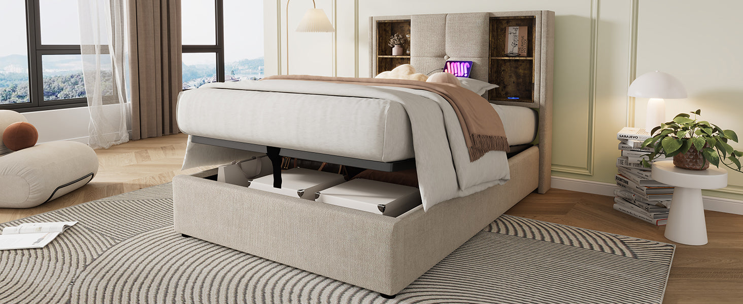 Logidon single bed 90x200 with wireless charging USB-C and storage space