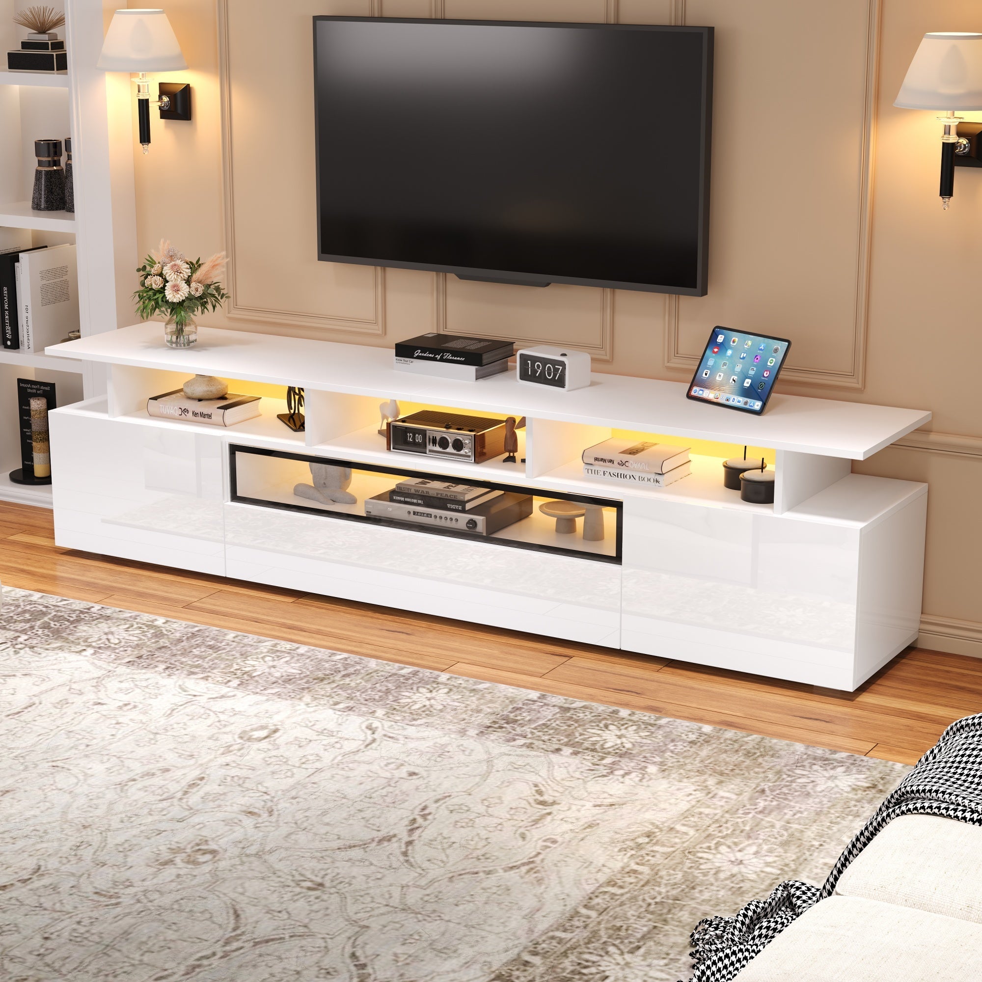 Logidon TV-meubel wit 180x38x45 cm met LED-verlichting 2 deuren 1 lade