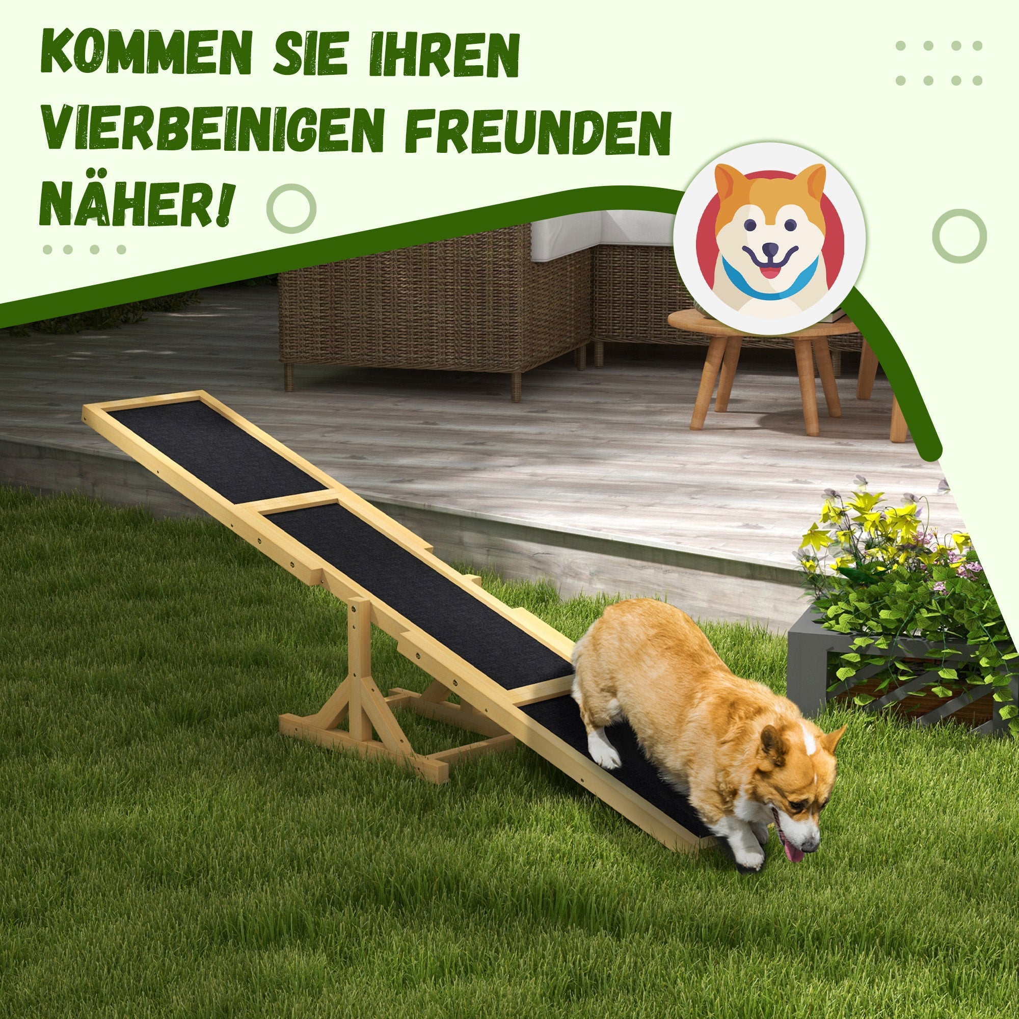 Logidon Hondenschommel van hout geel 180 x 30 x 30 cm antislip