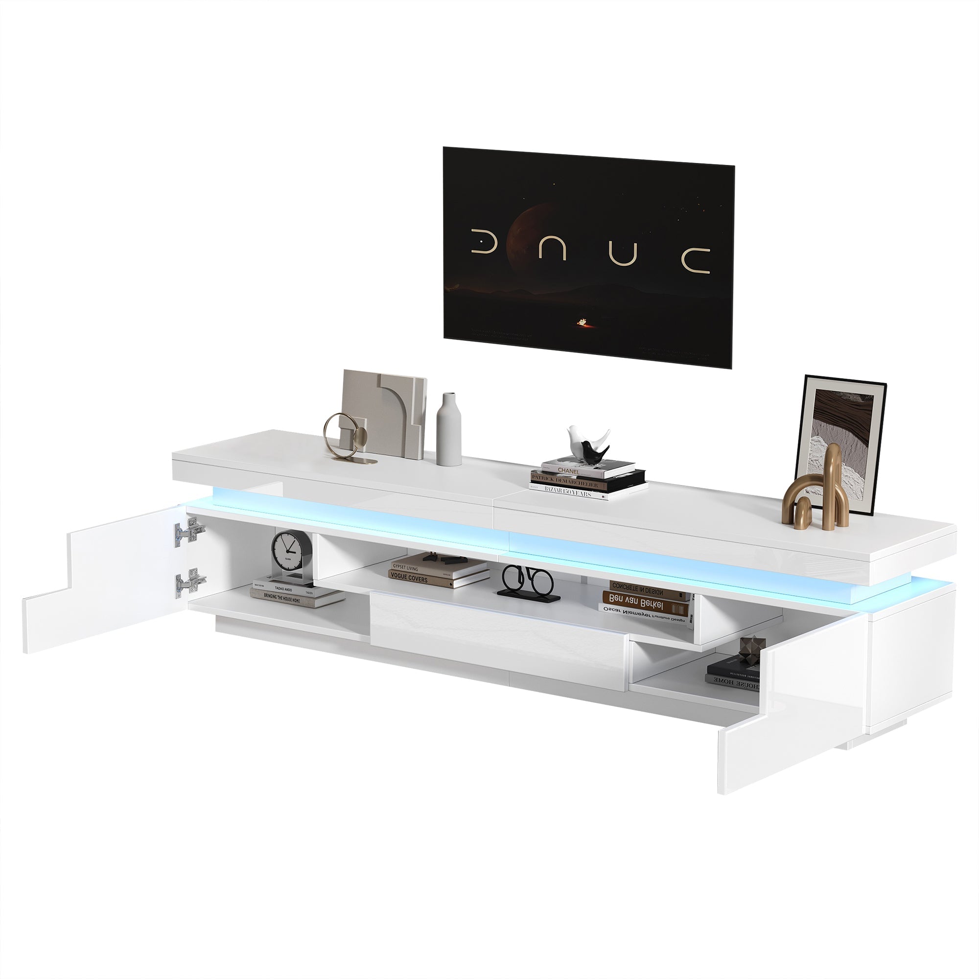 Logidon wit hoogglans LED lowboard 175x38x45 cm met 2 kasten
