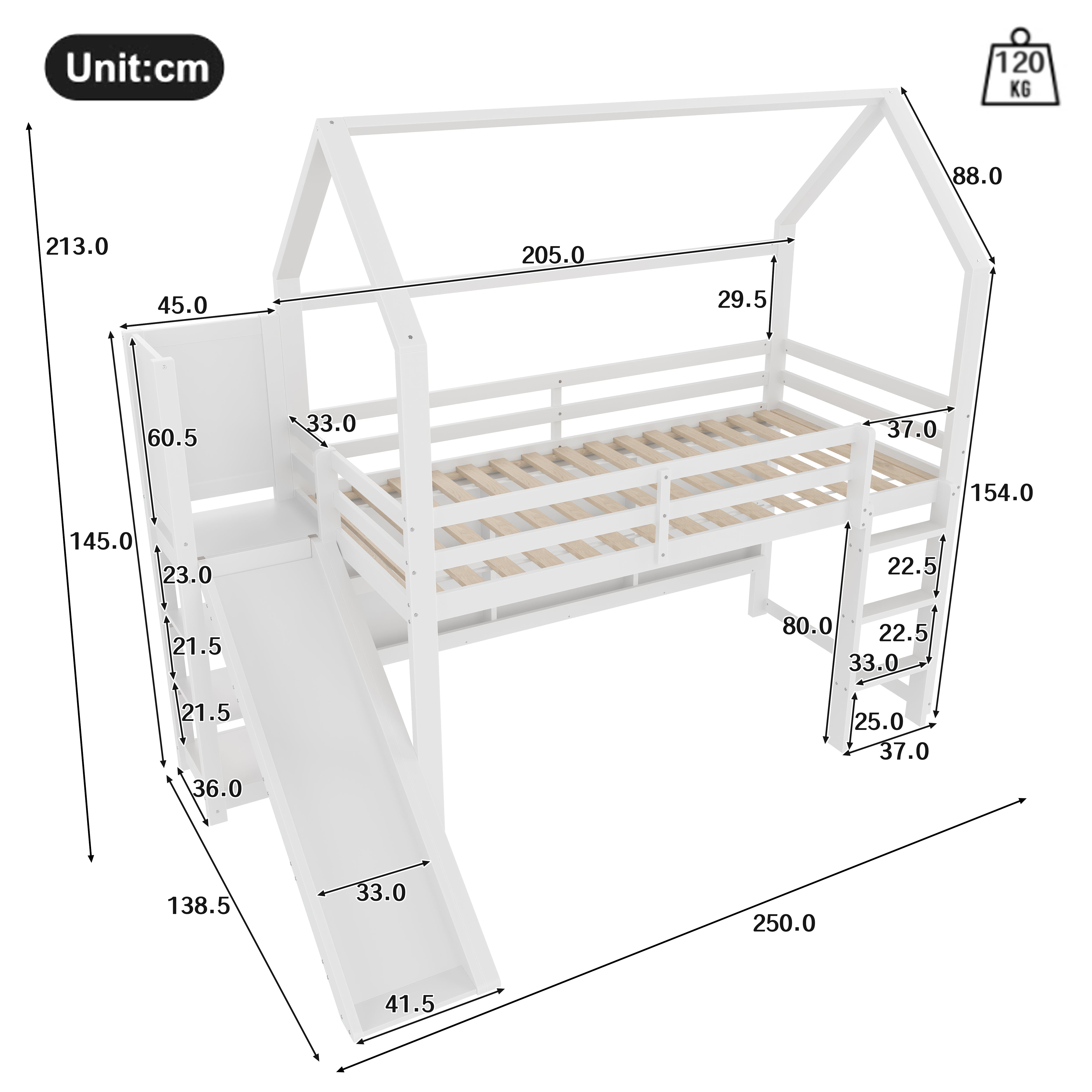 Logidon hoogslaper 90x200 cm met LED-strip huisvorm wit