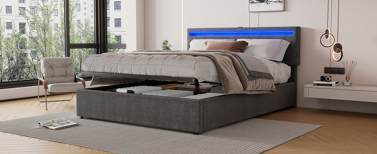Logidon grijs gestoffeerd bed 160x200 cm met LED Ambient USB-C