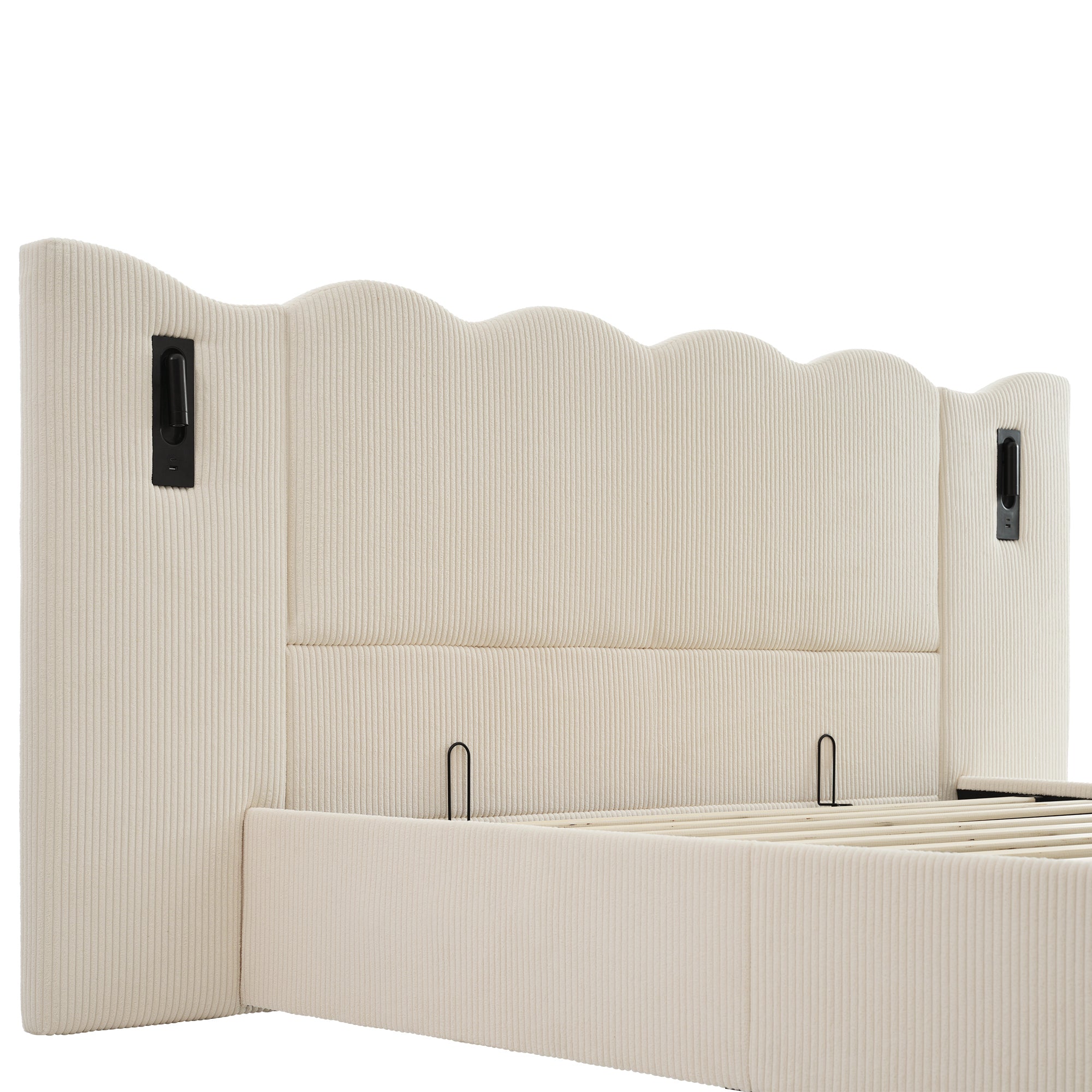 Logidon gestoffeerd bed beige-wit 160x200 met leeslamp USB-C oplaadfunctie