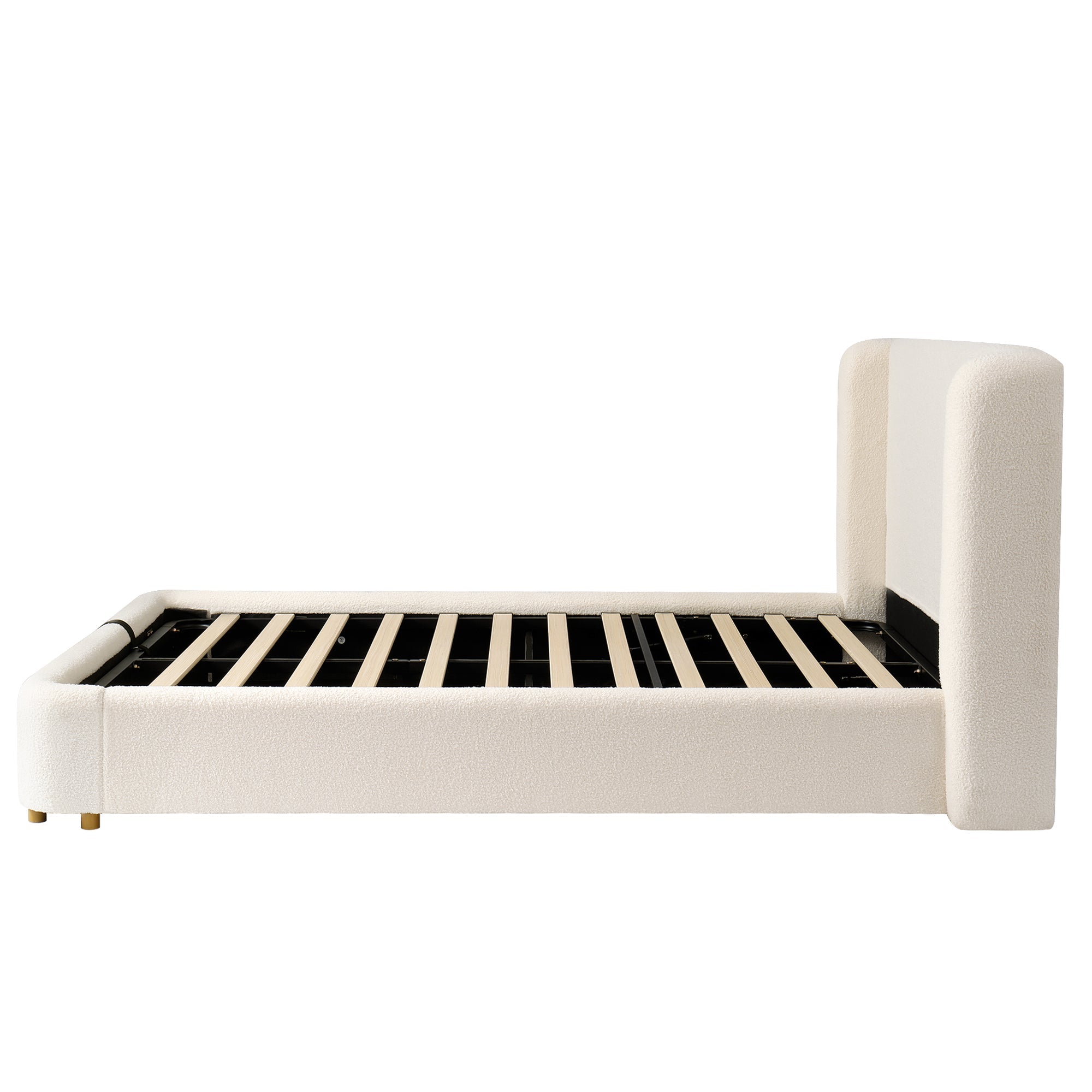 Logidon gestoffeerd bed tweepersoonsbed 160x200 beige bouclé met opbergruimte