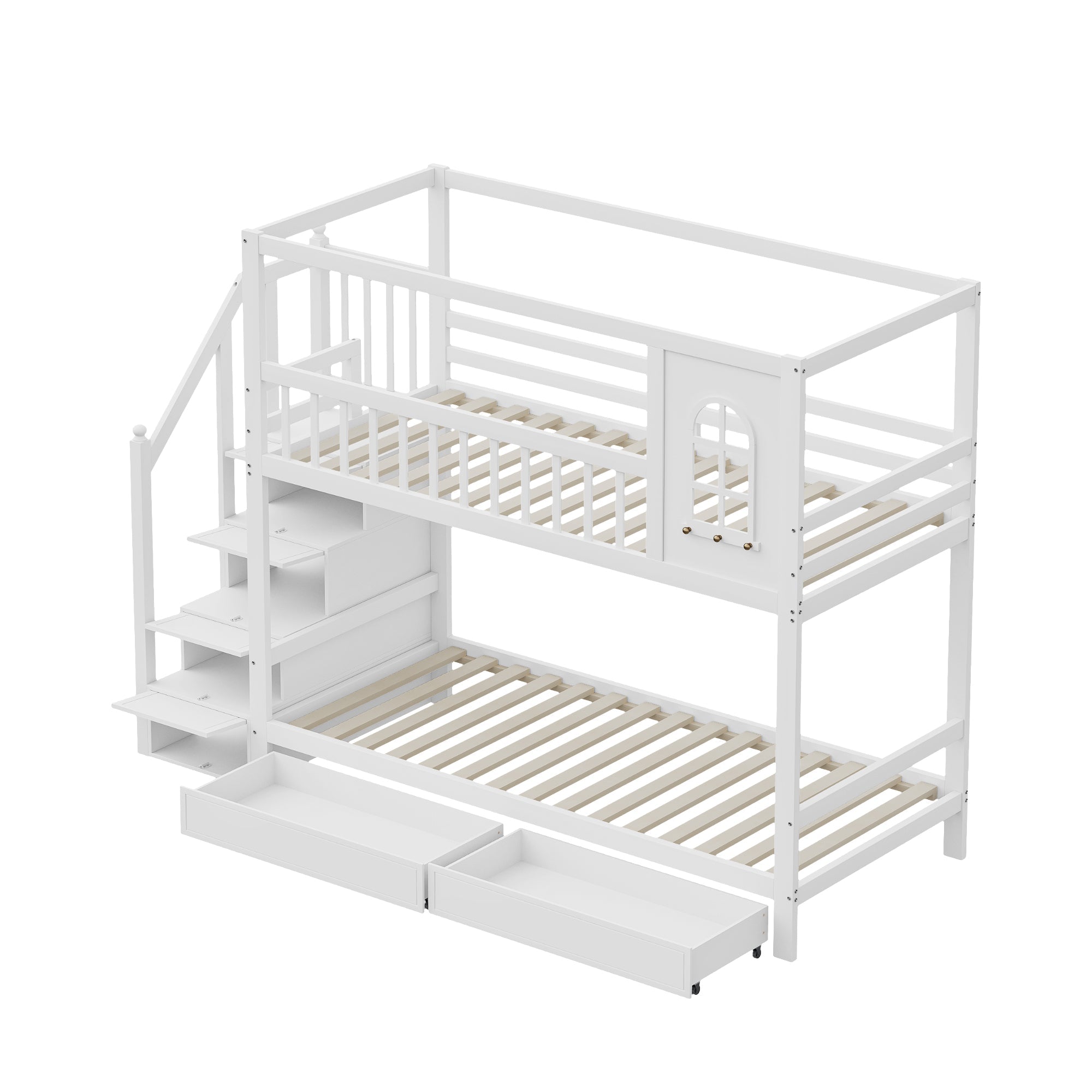 Logidon stapelbed 90x200 cm wit massief houten huisvorm met lades