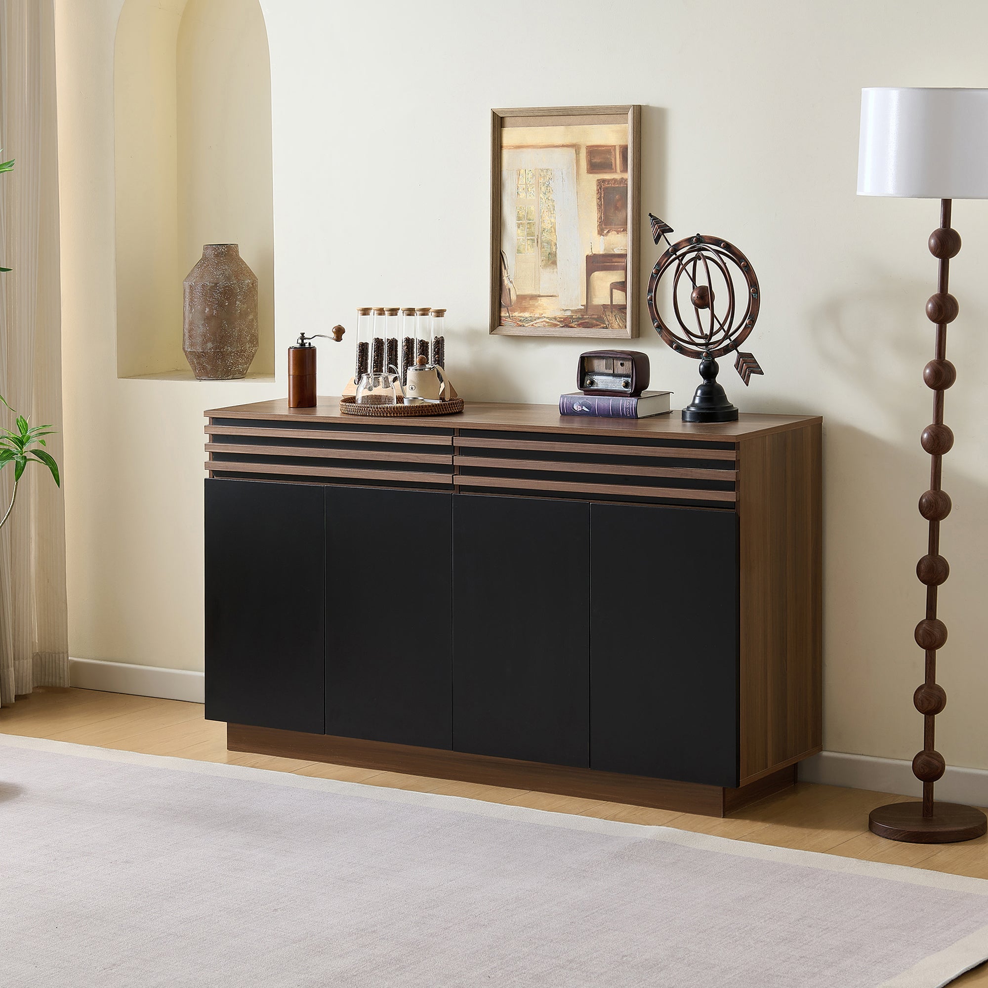 Logidon Modern dressoir 150 x 40 x 85 cm houtlook zwarte deuren