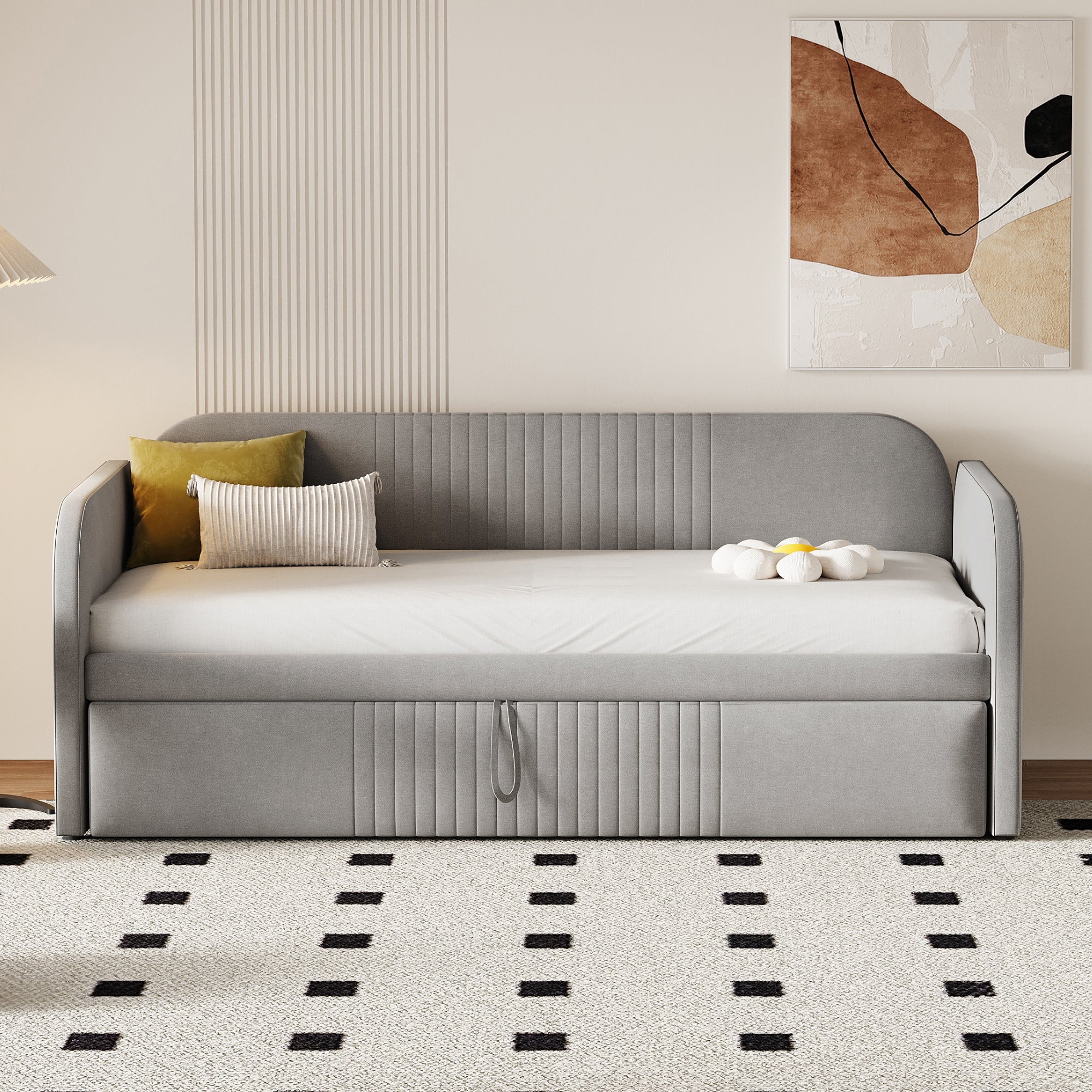 Logidon gestoffeerd bed slaapbank 90/180x190 cm lichtgrijs