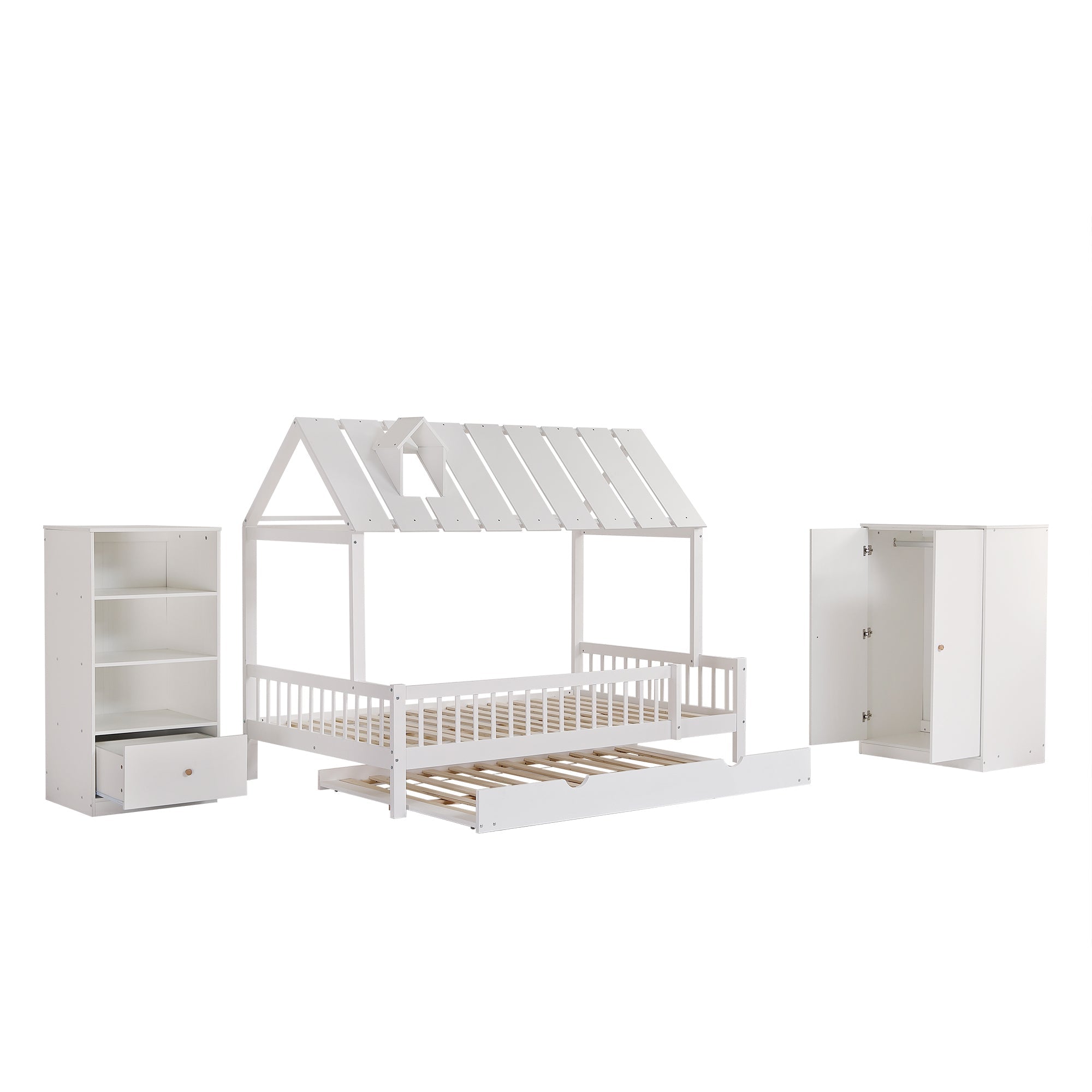 Logidon complete bedroom 3-piece house bed pull-out bed white 120x200