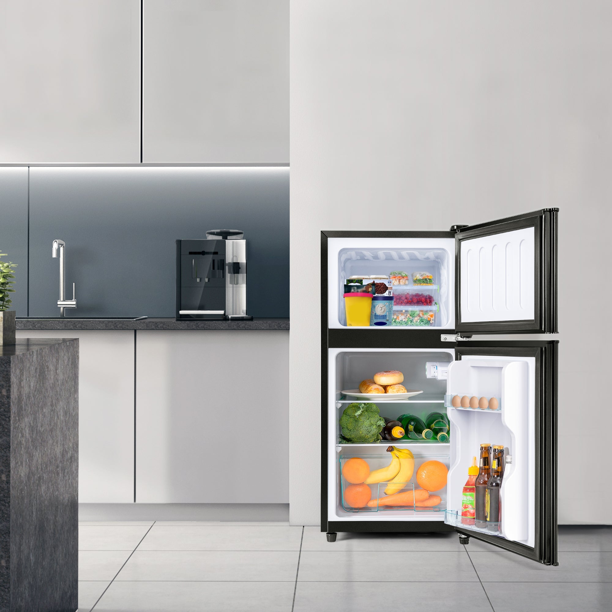 Logidon koel-vriescombinatie dubbele deur 86,8 cm hoog premium zwart